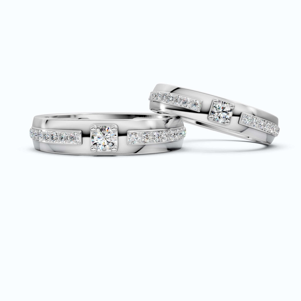 Elegant Split - Top Pavé Wedding Couple Rings in 14K Solid Gold, 0.80 TCW Round Cut Lab Grown Diamonds, Anniversary Gift For Couple - Shoora Designs