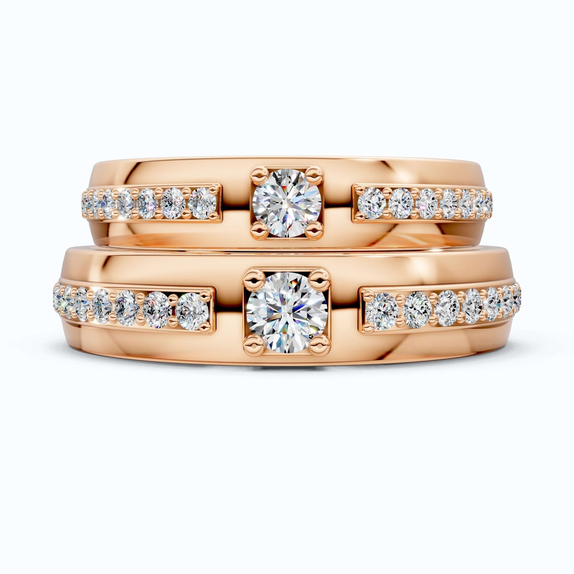 Elegant Split - Top Pavé Wedding Couple Rings in 14K Solid Gold, 0.80 TCW Round Cut Lab Grown Diamonds, Anniversary Gift For Couple - Shoora Designs
