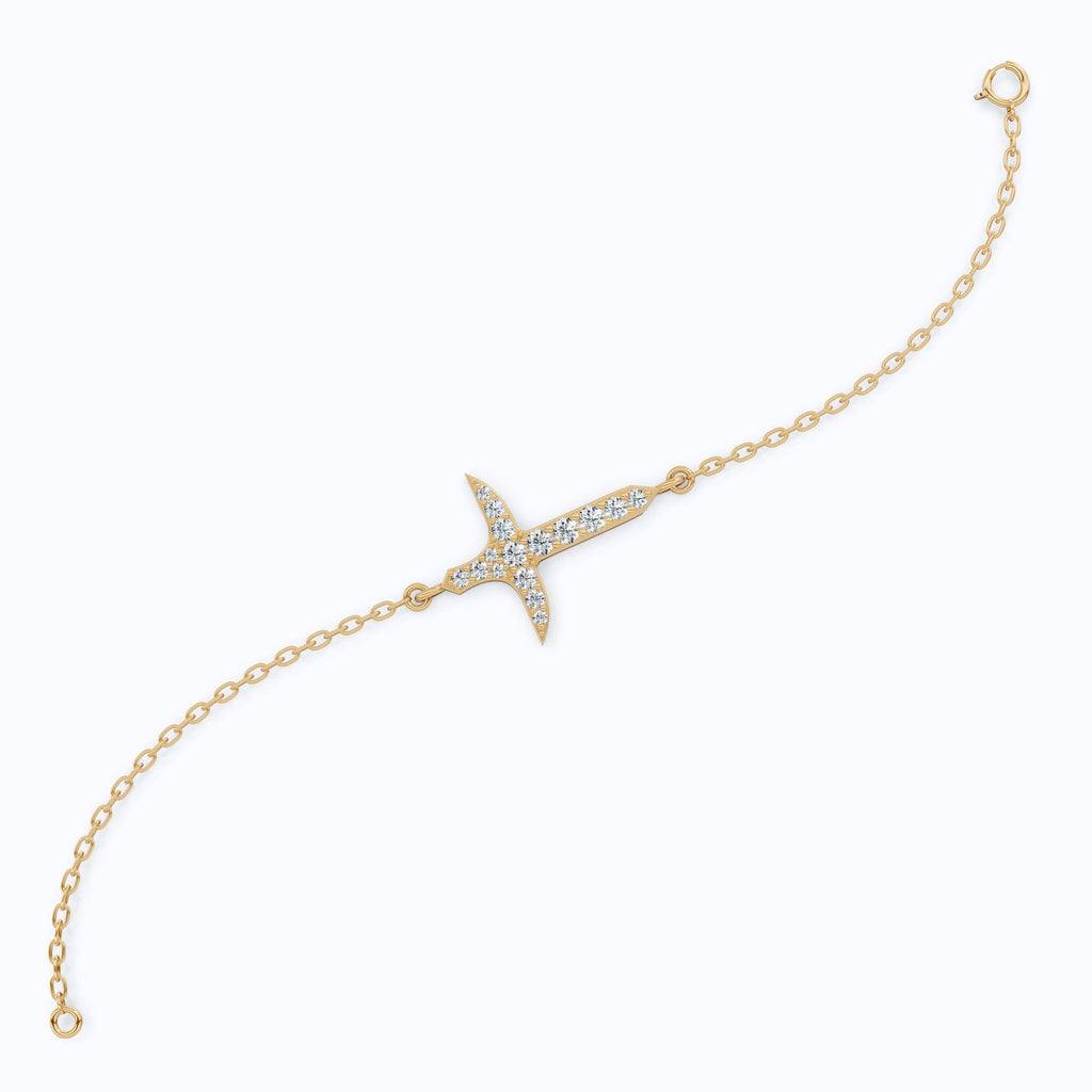 Elegant tapered cross bracelet in 14K Solid Gold, 0.44 TCW Round Cut Lab Created Diamonds, Baptism Bracelet, Unique Gift for Her - Shoora Designs