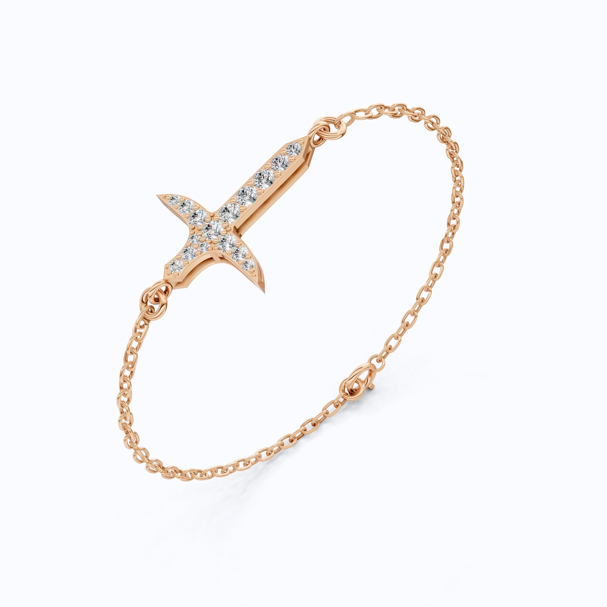 Elegant tapered cross bracelet in 14K Solid Gold, 0.44 TCW Round Cut Lab Created Diamonds, Baptism Bracelet, Unique Gift for Her - Shoora Designs