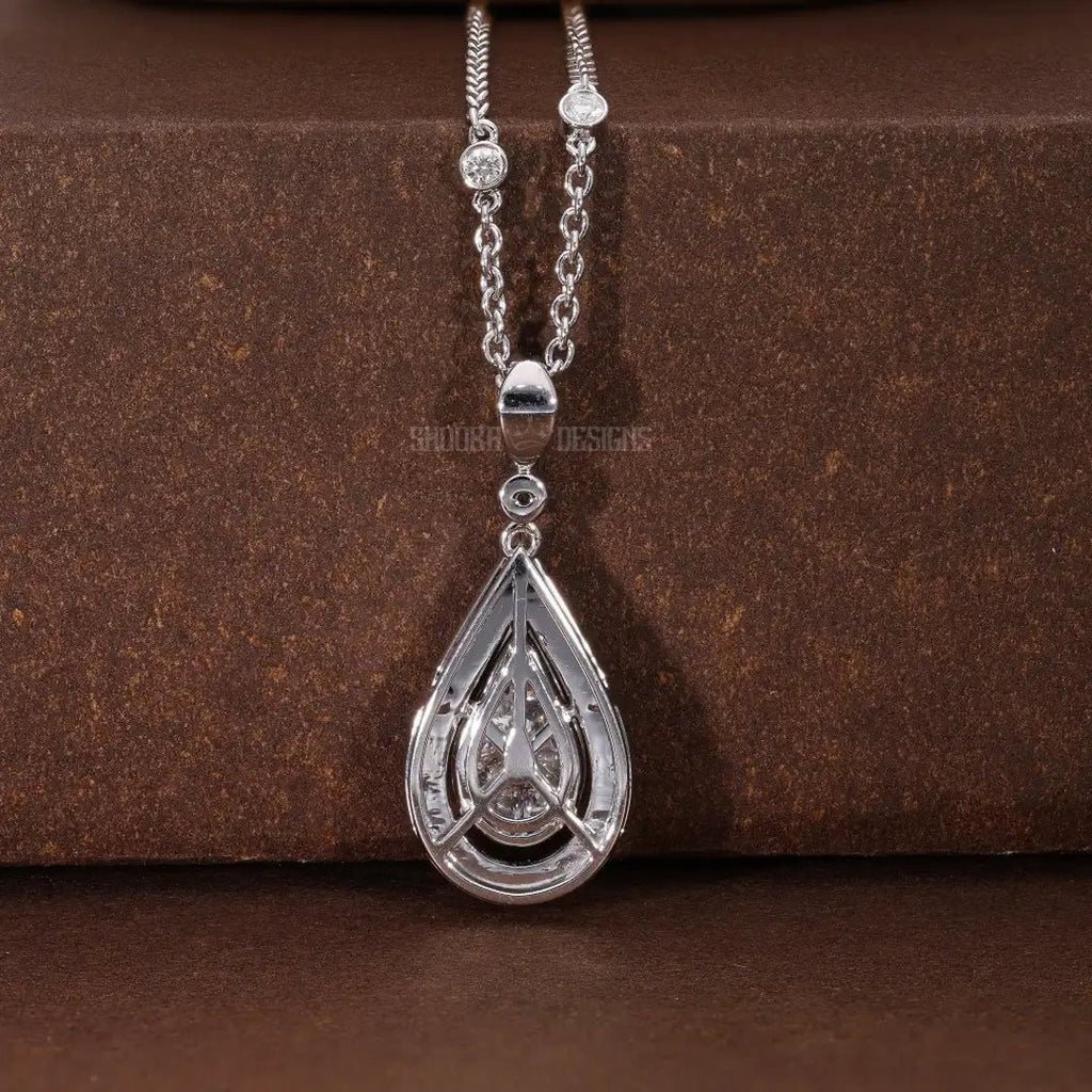Elegant Teardrop Illusion Pear Halo Wedding Pendant in Natural Diamond – 14k Solid Gold, Everyday Pendant Gift for Wife, Handmade Jewelry - Shoora Designs