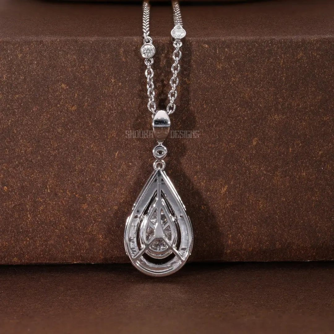 Elegant Teardrop Illusion Pear Halo Wedding Pendant in Natural Diamond – 14k Solid Gold, Everyday Pendant Gift for Wife, Handmade Jewelry - Shoora Designs