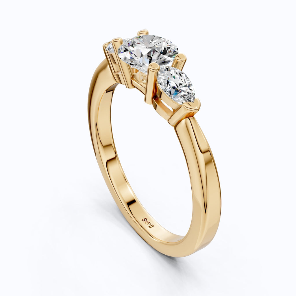 Elegant Three Stone Engagement Ring in 14K Yellow Gold, 1.05 TCW Pear/Round Cut Lab Grown Diamonds, Antique Simple Ring, Anniversary Gift For Her - Shoora Designs