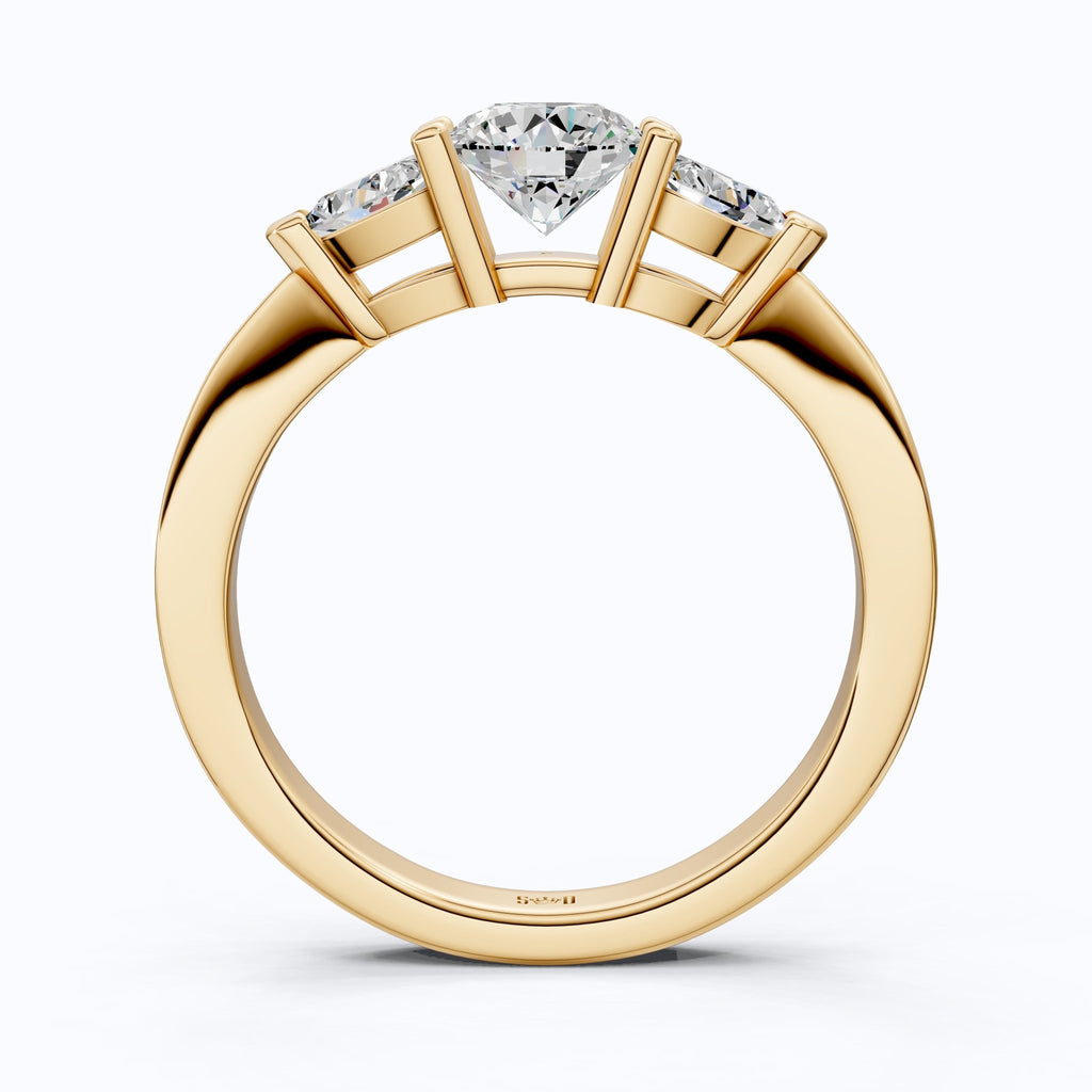 Elegant Three Stone Engagement Ring in 14K Yellow Gold, 1.05 TCW Pear/Round Cut Lab Grown Diamonds, Antique Simple Ring, Anniversary Gift For Her - Shoora Designs