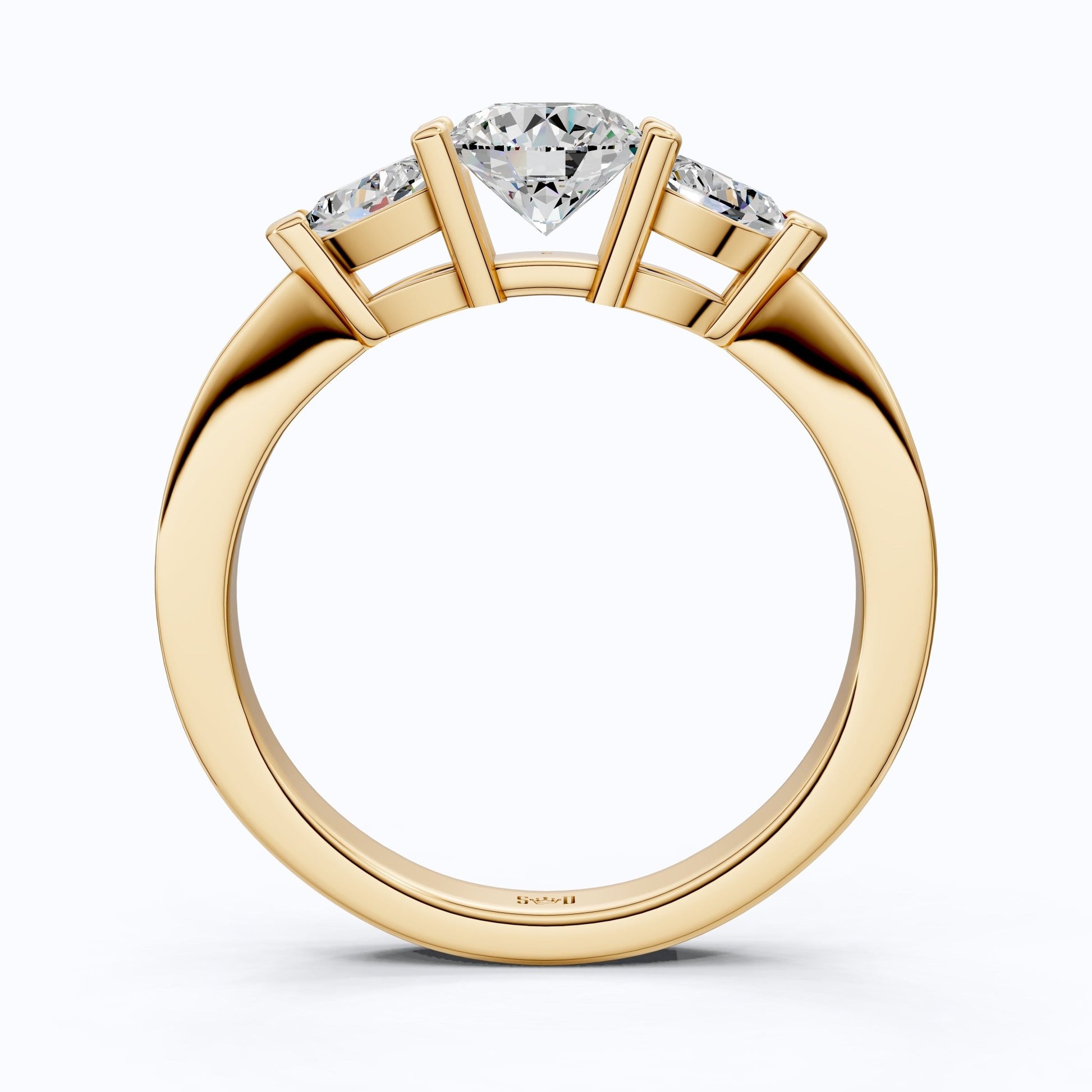 Elegant Three Stone Engagement Ring in 14K Yellow Gold, 1.05 TCW Pear/Round Cut Lab Grown Diamonds, Antique Simple Ring, Anniversary Gift For Her - Shoora Designs