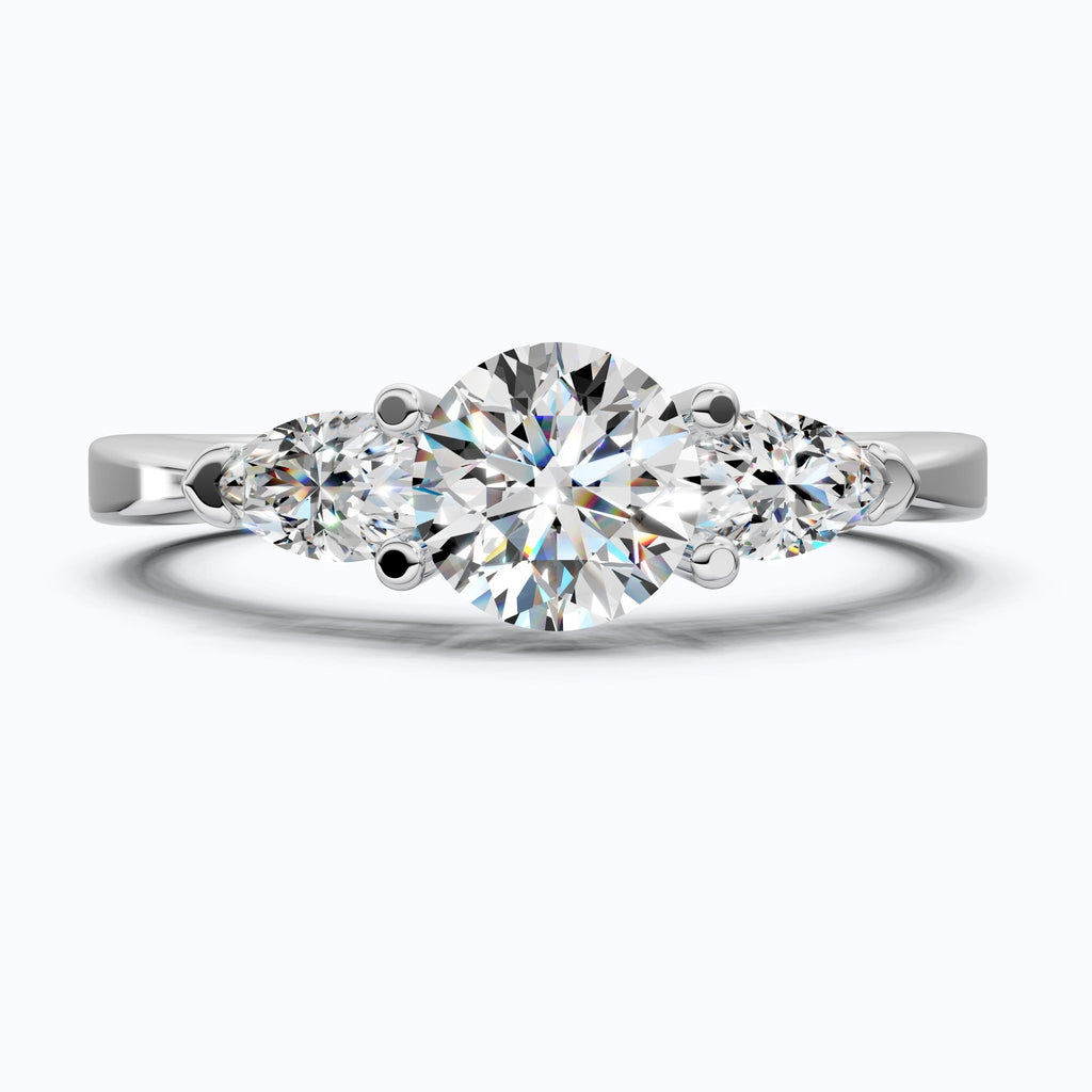 Elegant Three Stone Engagement Ring in 14K Yellow Gold, 1.05 TCW Pear/Round Cut Lab Grown Diamonds, Antique Simple Ring, Anniversary Gift For Her - Shoora Designs