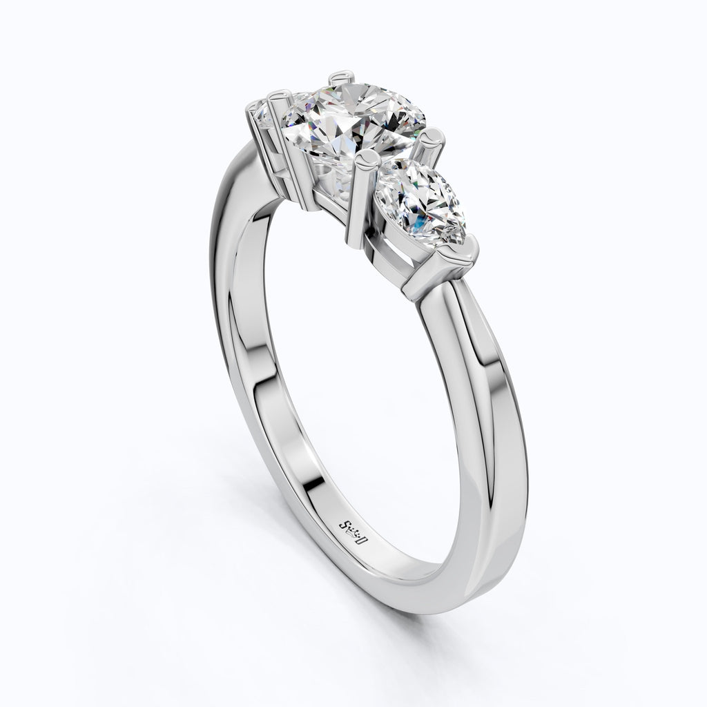 Elegant Three Stone Engagement Ring in 14K Yellow Gold, 1.05 TCW Pear/Round Cut Lab Grown Diamonds, Antique Simple Ring, Anniversary Gift For Her - Shoora Designs