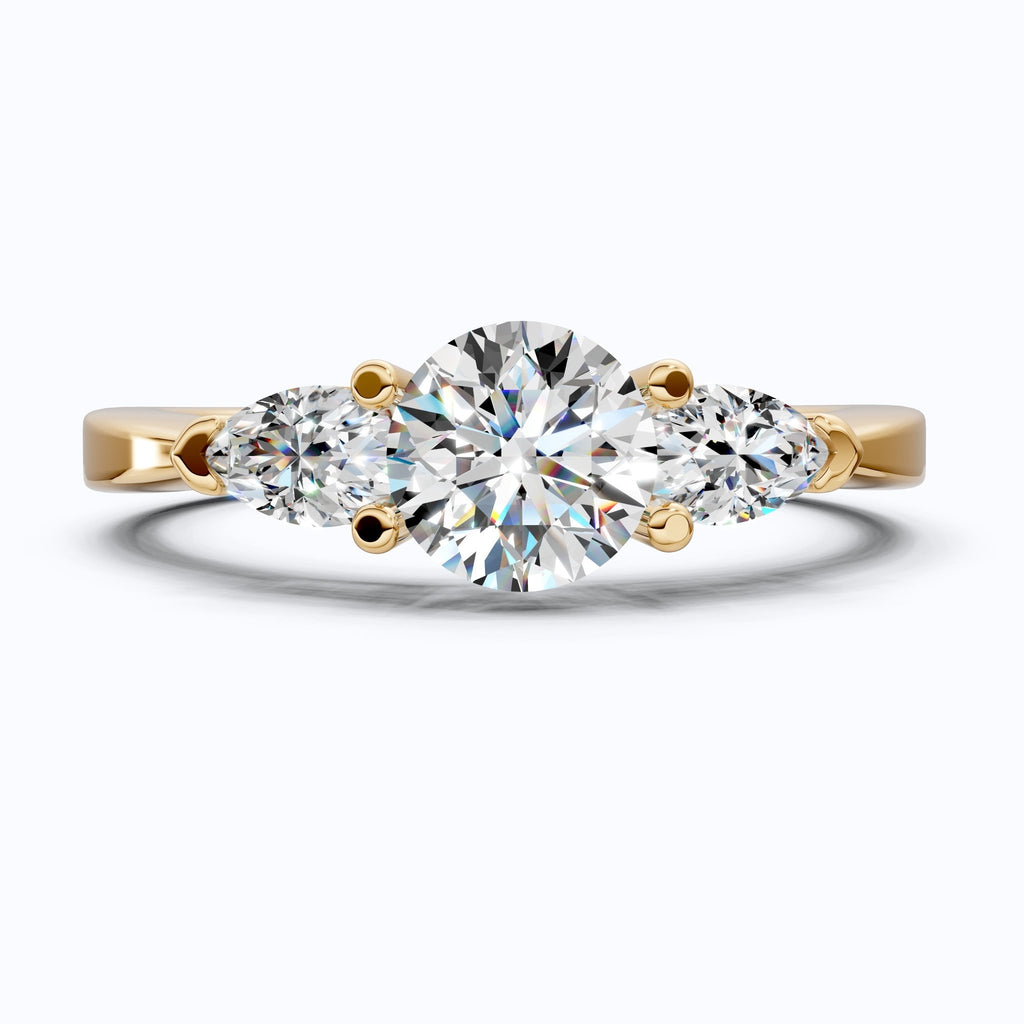 Elegant Three Stone Engagement Ring in 14K Yellow Gold, 1.05 TCW Pear/Round Cut Lab Grown Diamonds, Antique Simple Ring, Anniversary Gift For Her - Shoora Designs