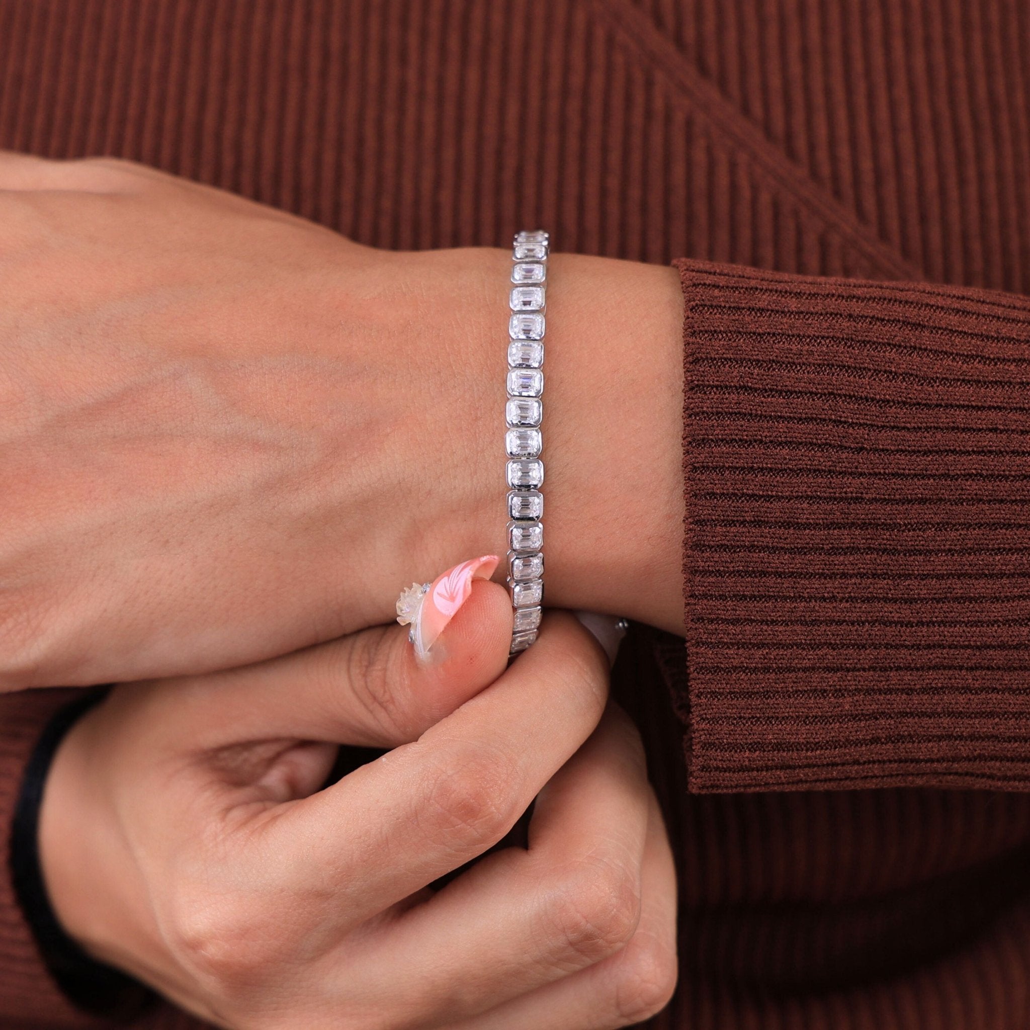 Emerald Cut Bezel Set Tennis Wedding Bracelet in 14k Solid Gold, 8.60 TCW Emerald Cut Lab Created Diamonds, Birthday Gift for Her, Handmade Bridal Jewelry - Shoora Designs