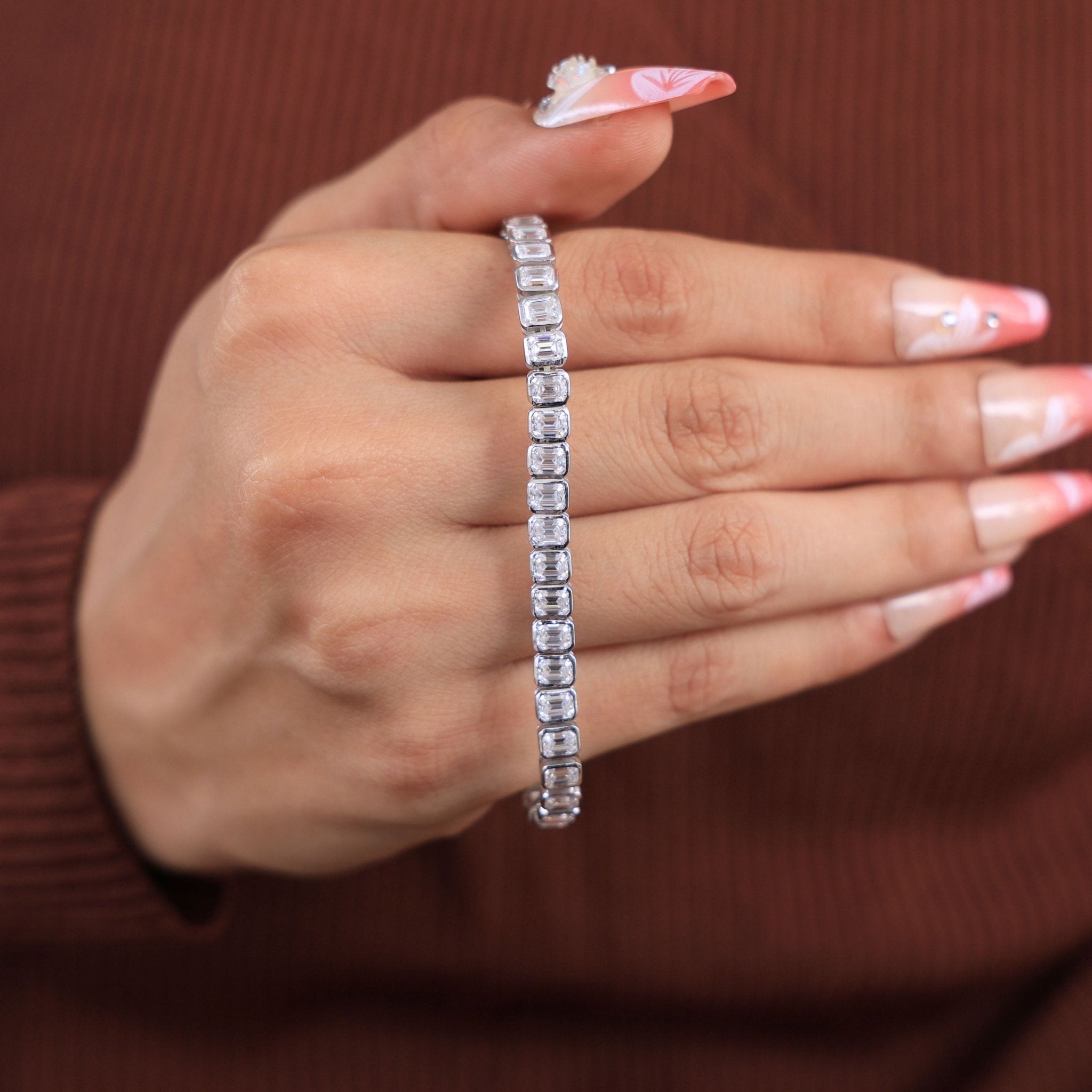 Emerald Cut Bezel Set Tennis Wedding Bracelet in 14k Solid Gold, 8.60 TCW Emerald Cut Lab Created Diamonds, Birthday Gift for Her, Handmade Bridal Jewelry - Shoora Designs