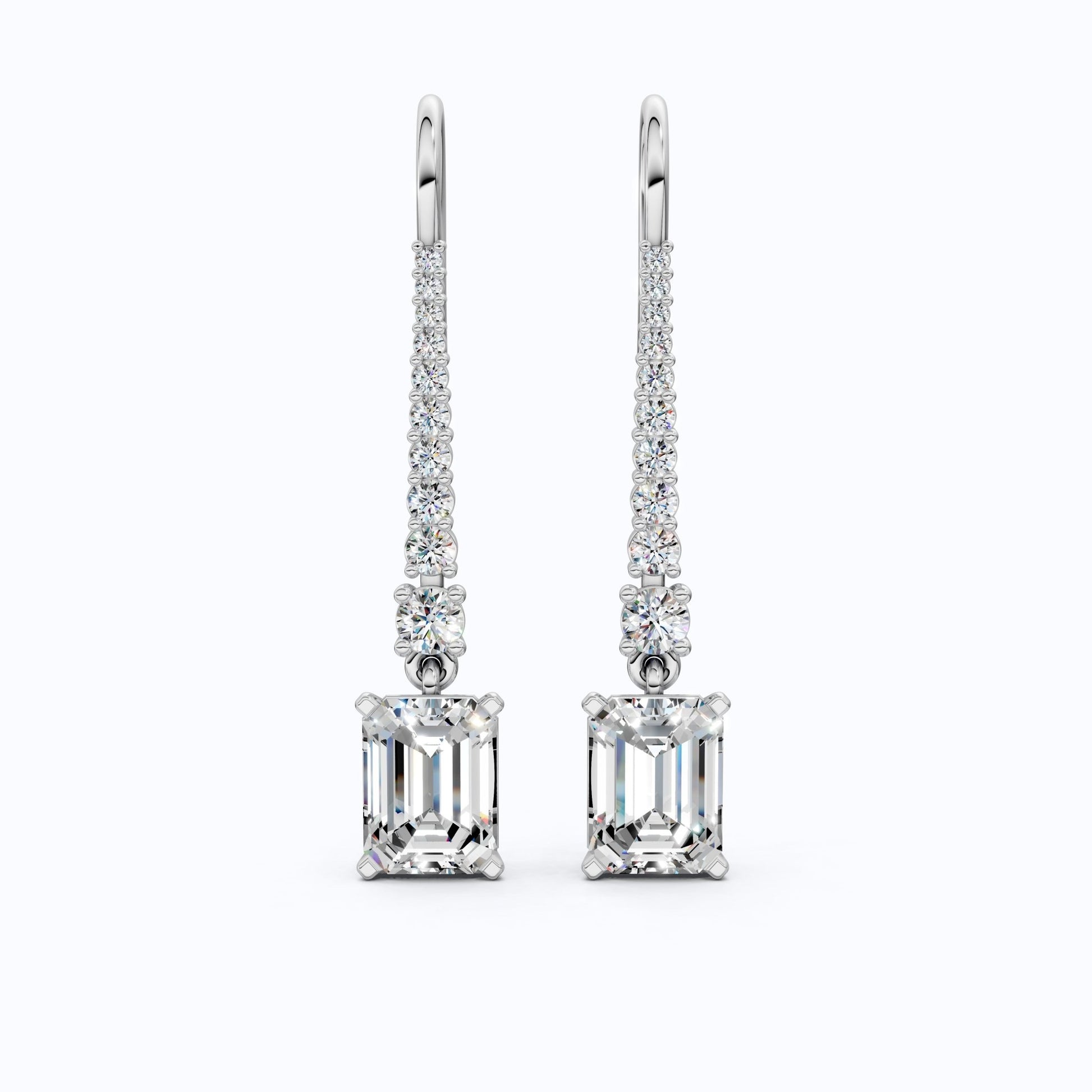 Emerald - Cut Drop with Pavé Bar & Round Accent Wedding Earrings in Lab Diamond – 14k Solid Gold, Everyday Jewelry, Birthday Gift for Women - Shoora Designs