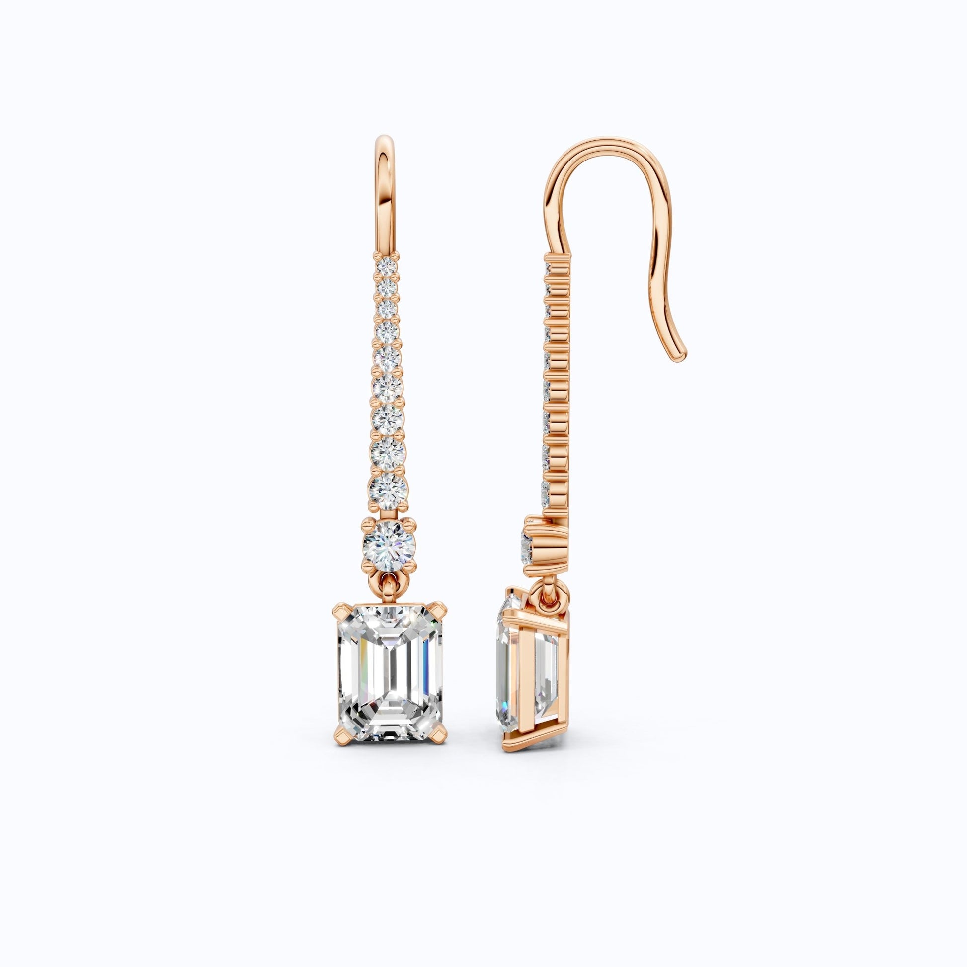 Emerald - Cut Drop with Pavé Bar & Round Accent Wedding Earrings in Lab Diamond – 14k Solid Gold, Everyday Jewelry, Birthday Gift for Women - Shoora Designs