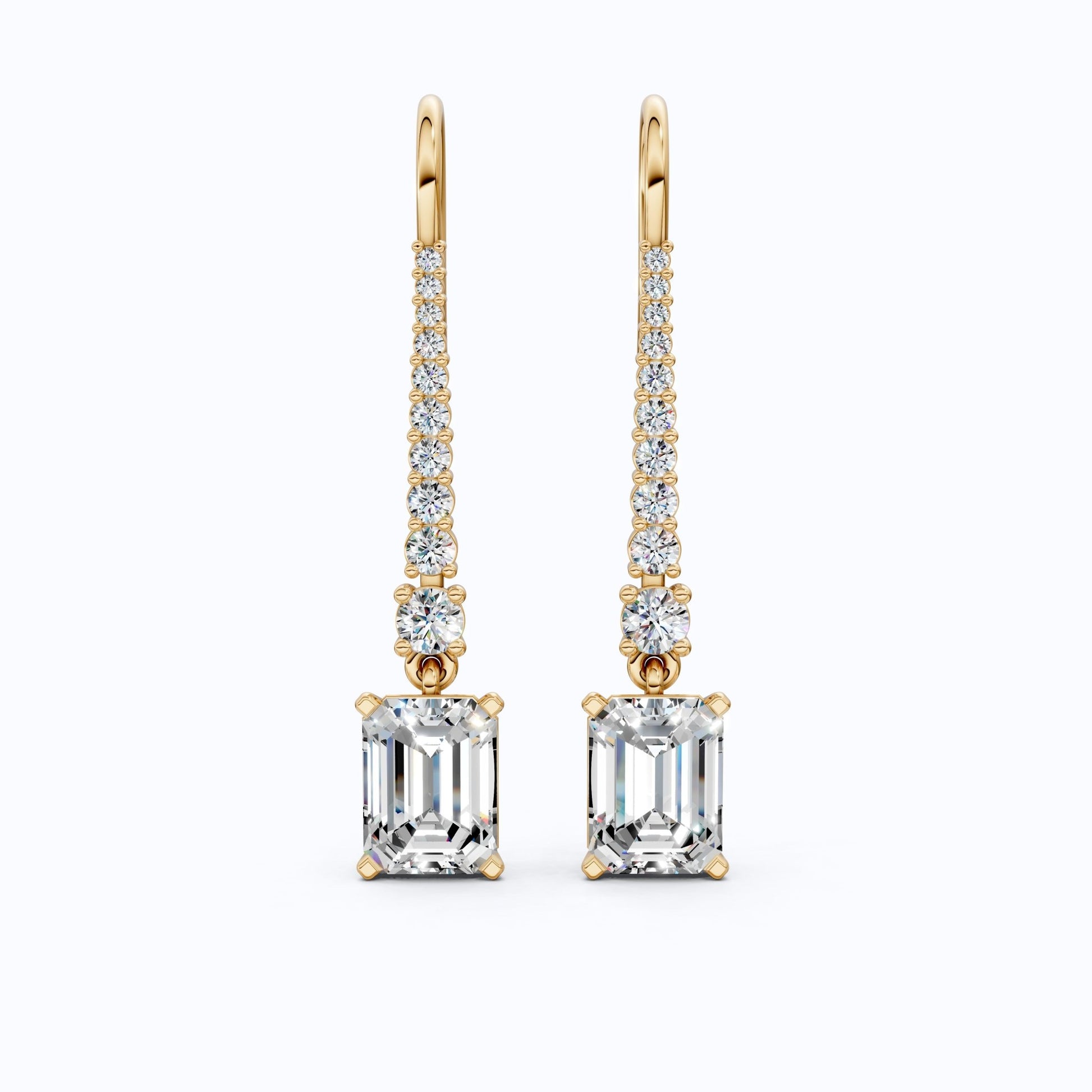 Emerald - Cut Drop with Pavé Bar & Round Accent Wedding Earrings in Lab Diamond – 14k Solid Gold, Everyday Jewelry, Birthday Gift for Women - Shoora Designs