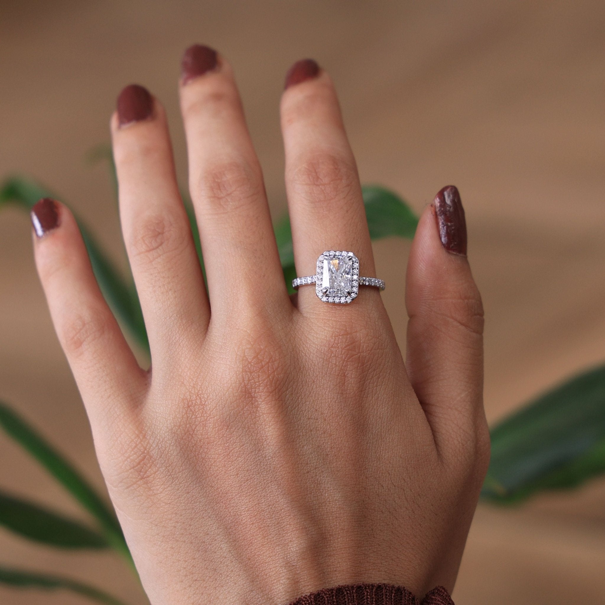 Emerald Cut Halo Pavé Engagement Ring in Lab Grown Diamond - 14k Solid Gold, Wedding Ring For Women, Anniversary Gift, - Shoora Designs