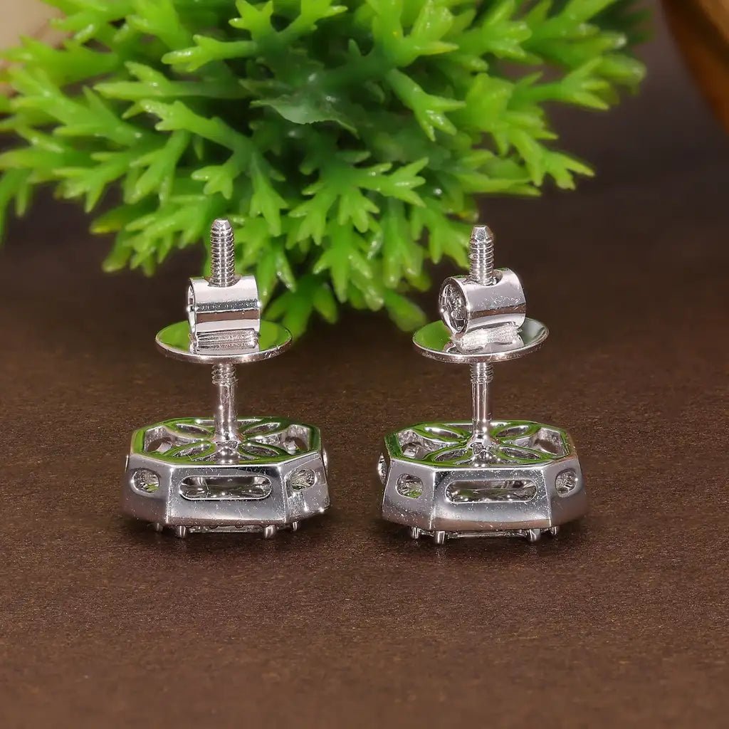 Emerald Cut Illusion Halo Stud Wedding Earrings in Natural Diamond– 14k Solid Gold, 1.05 TCW Round Cut Natural Diamonds, Anniversary Gift for Wife, Everyday Handmade Jewelry - Shoora Designs