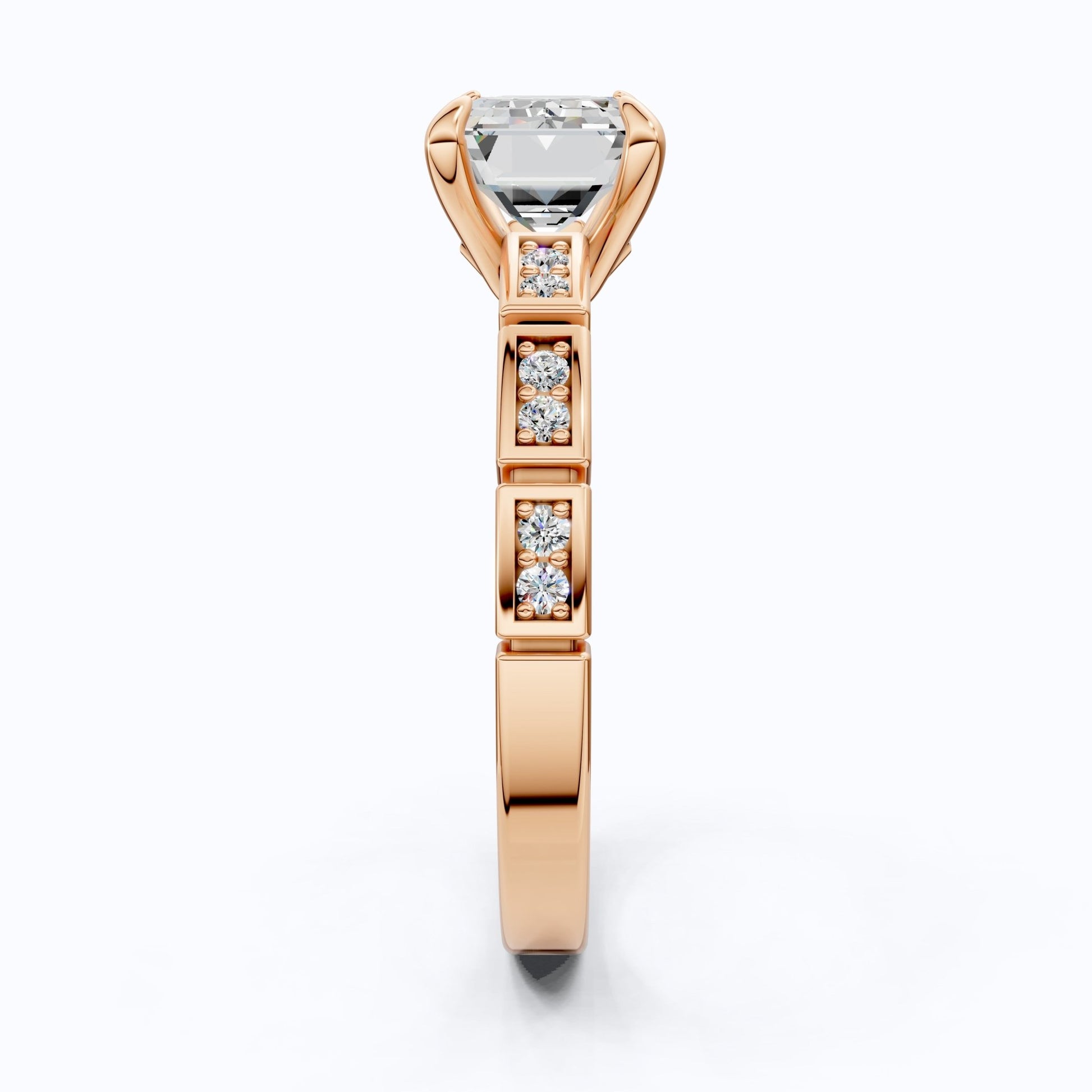 Emerald Cut Segmented Pavé Engagement Ring in 14K Solid Gold, 1.75 CT Emerald Cut Lab Created Diamond, Bridal Jewelry, Birthday Gift For Her - Shoora Designs