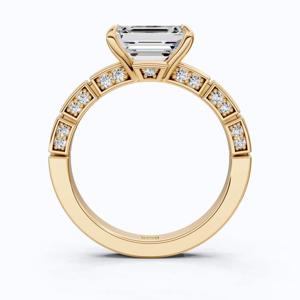 Emerald Cut Segmented Pavé Engagement Ring in 14K Solid Gold, 1.75 CT Emerald Cut Lab Created Diamond, Bridal Jewelry, Birthday Gift For Her - Shoora Designs