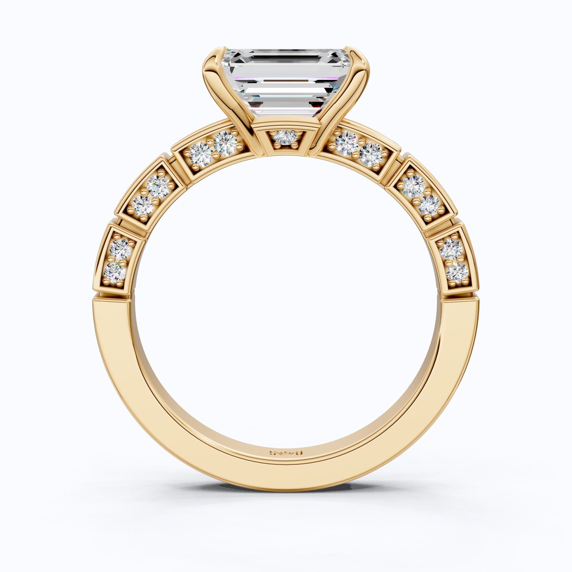 Emerald Cut Segmented Pavé Engagement Ring in 14K Solid Gold, 1.75 CT Emerald Cut Lab Created Diamond, Bridal Jewelry, Birthday Gift For Her - Shoora Designs