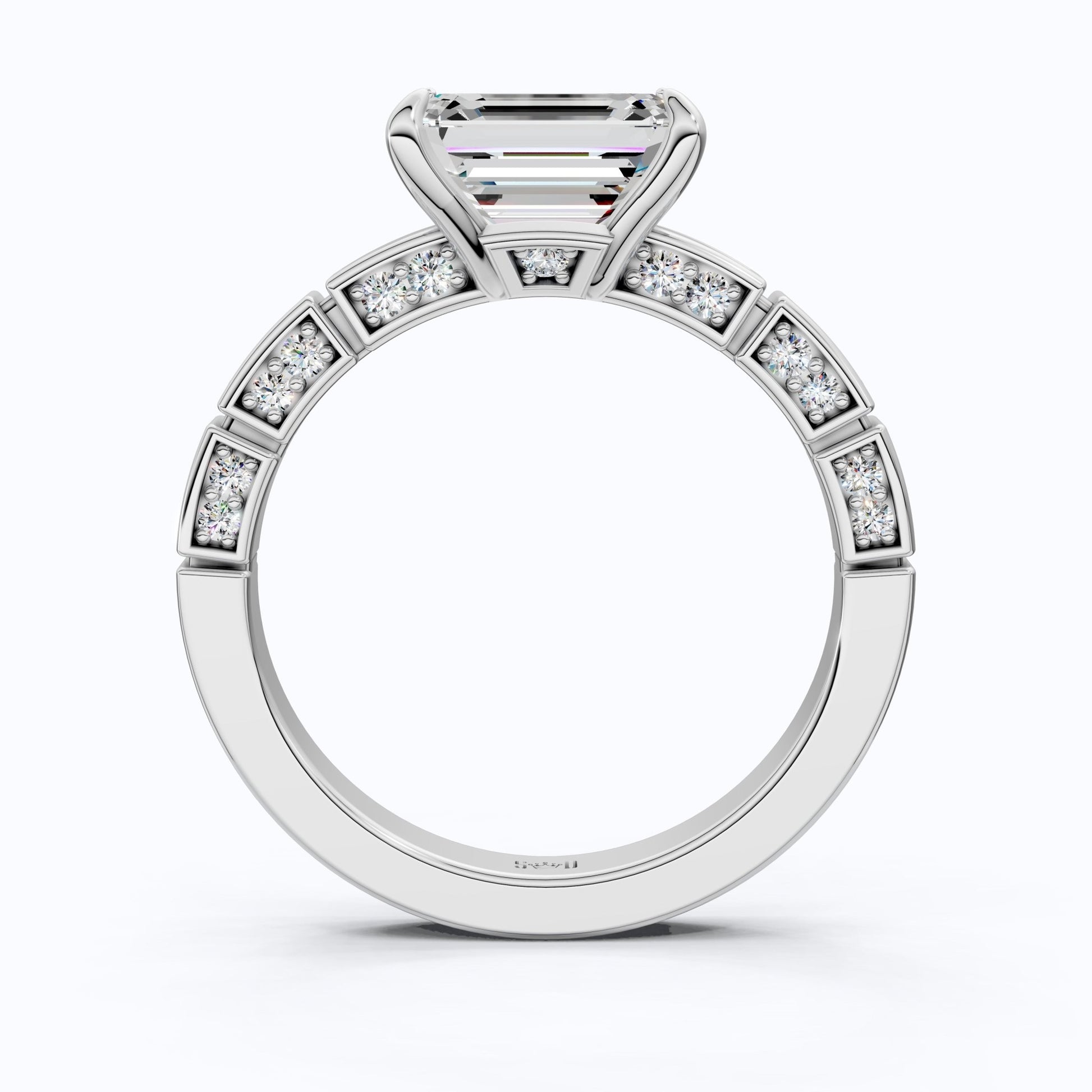Emerald Cut Segmented Pavé Engagement Ring in 14K Solid Gold, 1.75 CT Emerald Cut Lab Created Diamond, Bridal Jewelry, Birthday Gift For Her - Shoora Designs