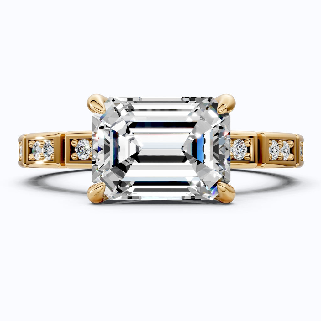 Emerald Cut Segmented Pavé Engagement Ring in 14K Solid Gold, 1.75 CT Emerald Cut Lab Created Diamond, Bridal Jewelry, Birthday Gift For Her - Shoora Designs