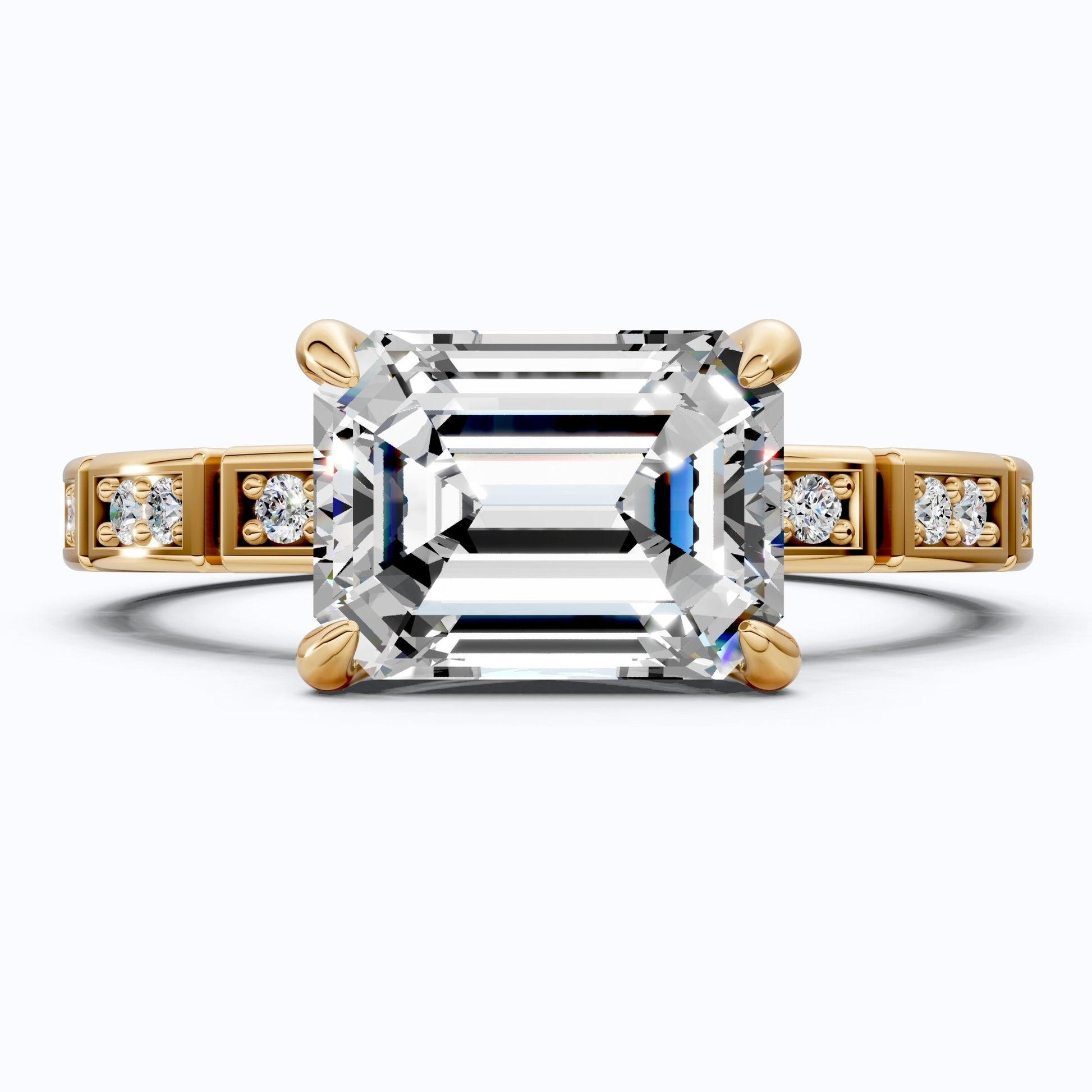 Emerald Cut Segmented Pavé Engagement Ring in 14K Solid Gold, 1.75 CT Emerald Cut Lab Created Diamond, Bridal Jewelry, Birthday Gift For Her - Shoora Designs