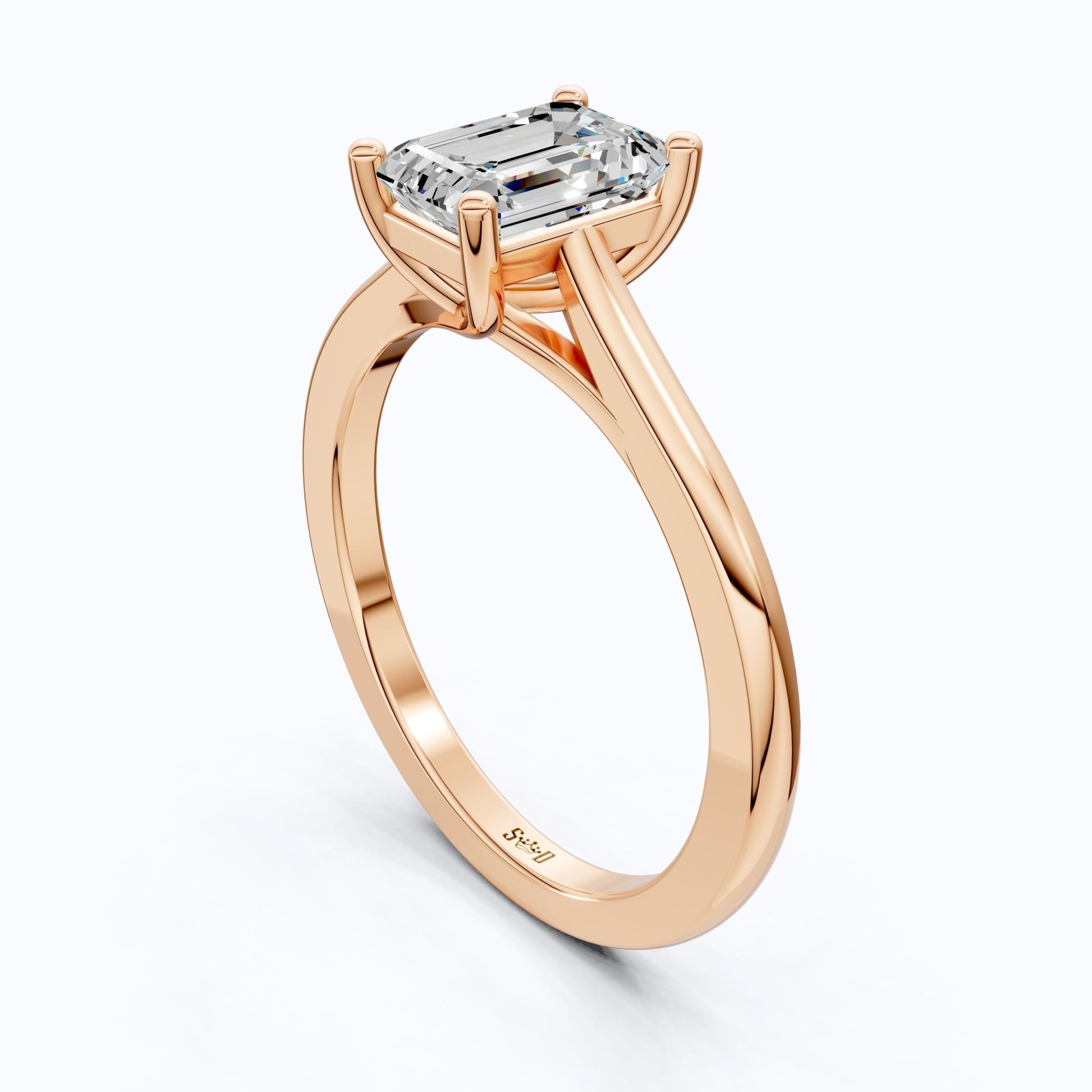 Emerald Cut Solitaire Classic Prong Set Engagement Ring in 14k Solid Gold, 1.00 CT Emerald Cut Lab Grown Diamond, Wedding Gift for Women - Shoora Designs