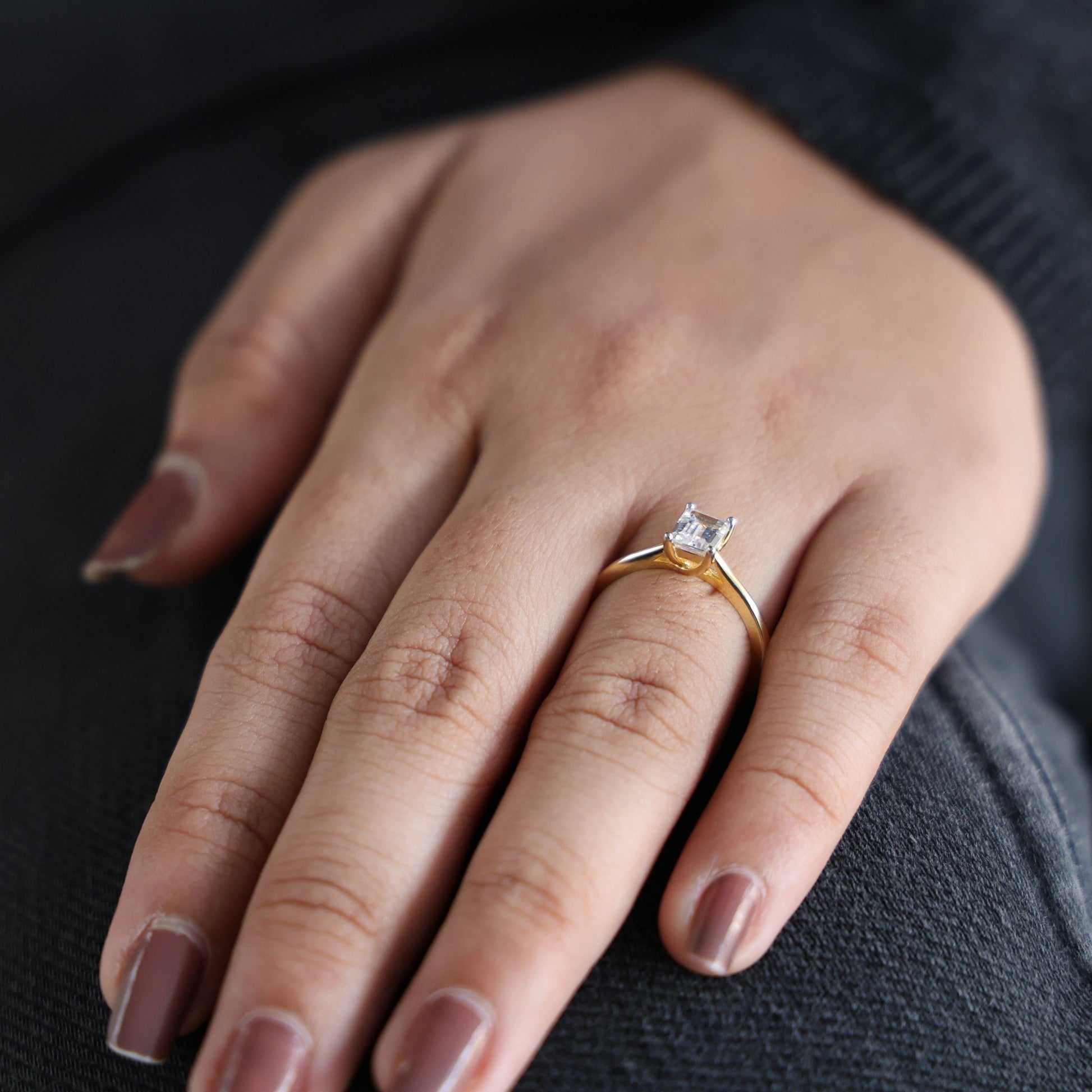 Emerald Cut Solitaire Classic Prong Set Engagement Ring in 14k Solid Gold, 1.00 CT Emerald Cut Lab Grown Diamond, Wedding Gift for Women - Shoora Designs