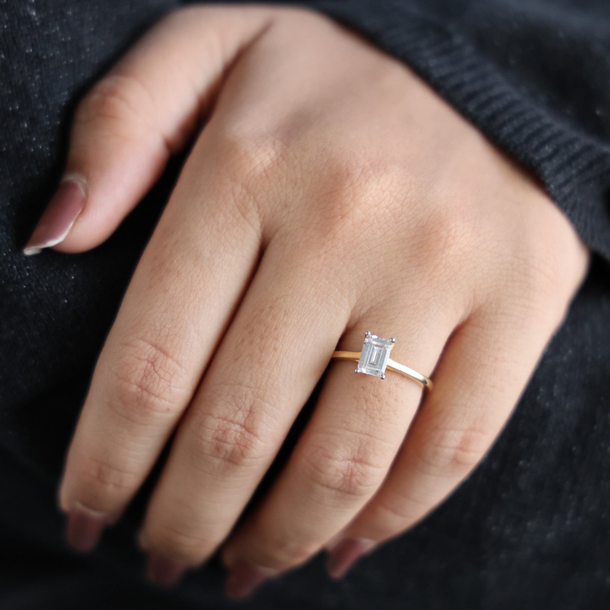 Emerald Cut Solitaire Classic Prong Set Engagement Ring in 14k Solid Gold, 1.00 CT Emerald Cut Lab Grown Diamond, Wedding Gift for Women - Shoora Designs