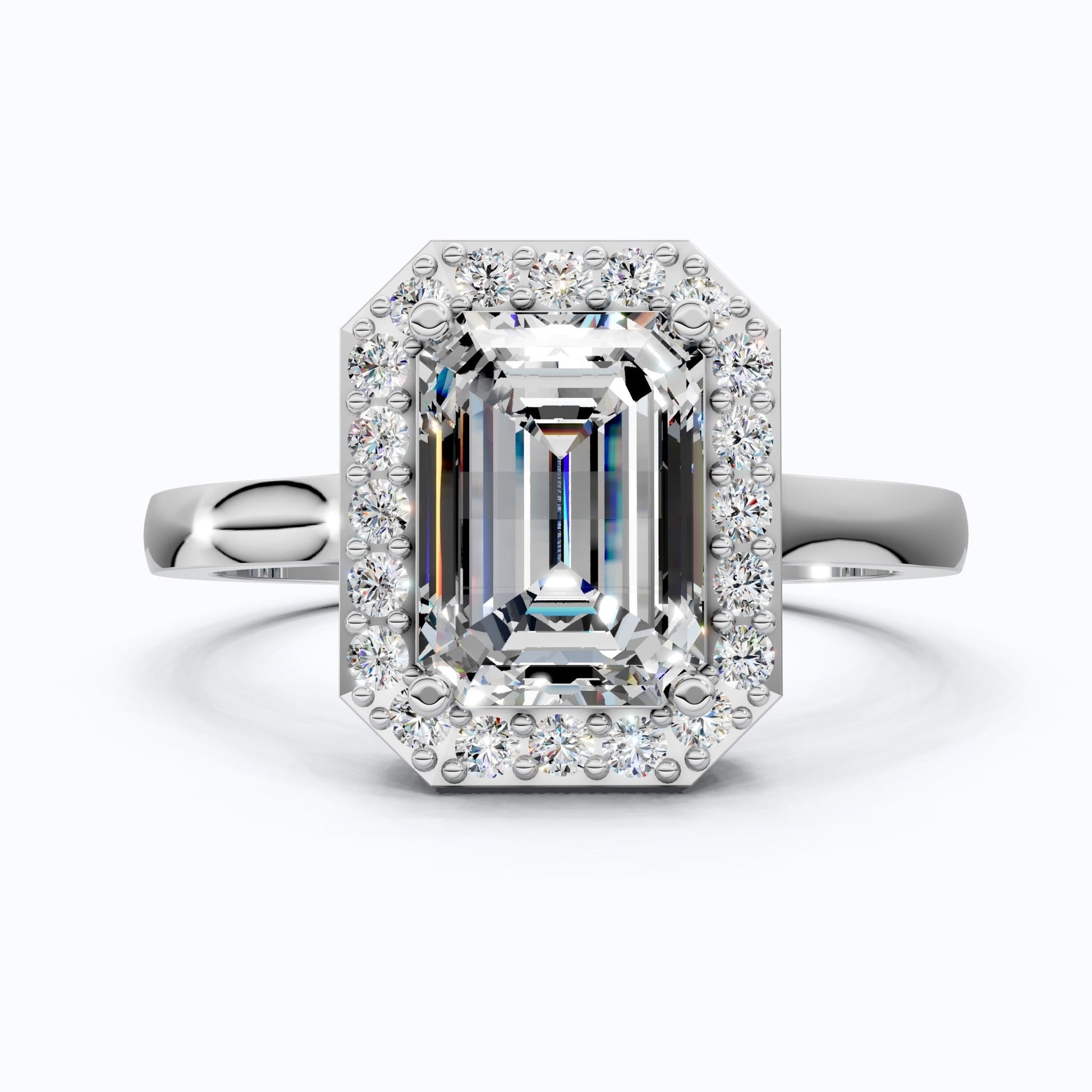 Emerald Halo Art Deco Engagement Ring in Lab Diamond or Moissanite – Solid 9k/14k Gold or Sterling Silver Wedding Ring Gift for Wife, Anniversary GIft - Shoora Designs