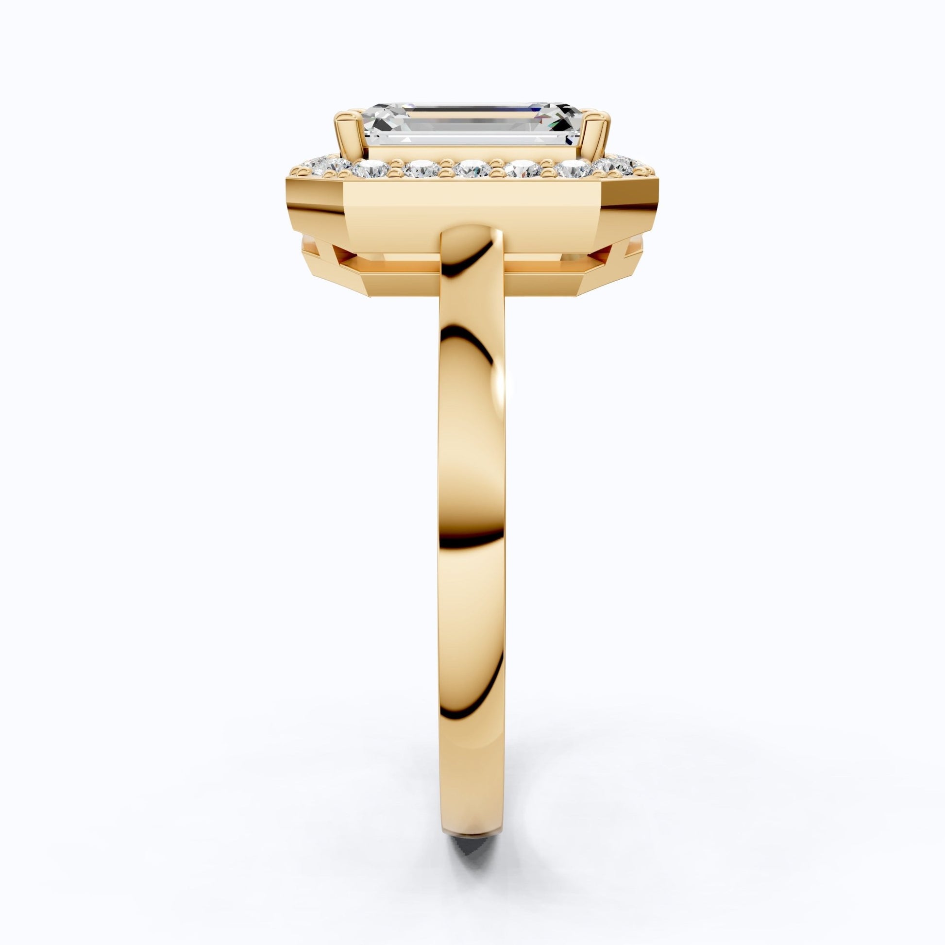 Emerald Halo Art Deco Engagement Ring in Lab Diamond or Moissanite – Solid 9k/14k Gold or Sterling Silver Wedding Ring Gift for Wife, Anniversary GIft - Shoora Designs