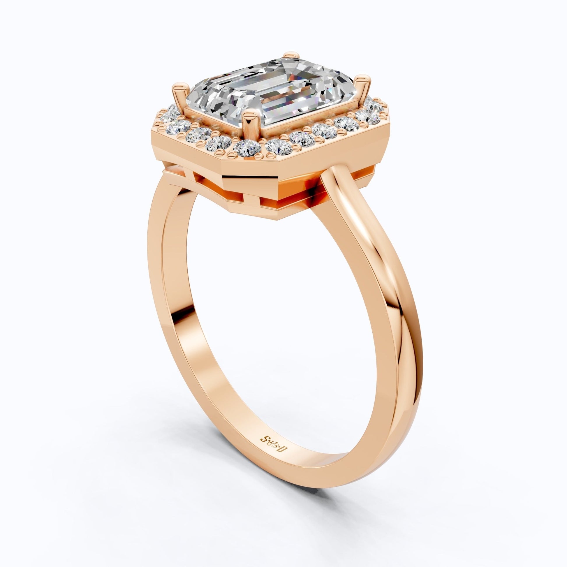 Emerald Halo Art Deco Engagement Ring in Lab Diamond or Moissanite – Solid 9k/14k Gold or Sterling Silver Wedding Ring Gift for Wife, Anniversary GIft - Shoora Designs