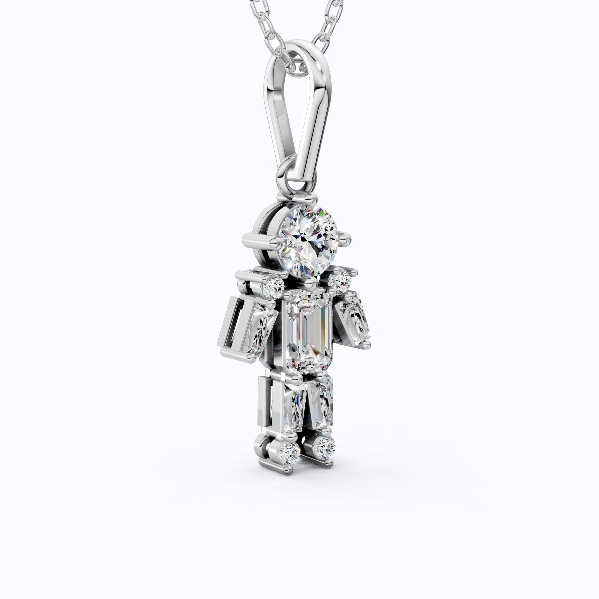 Emerald & Round Cut Boy Shape Pendant in Lab Grown Diamond 14k Solid Gold Necklace for Women - Shoora Designs