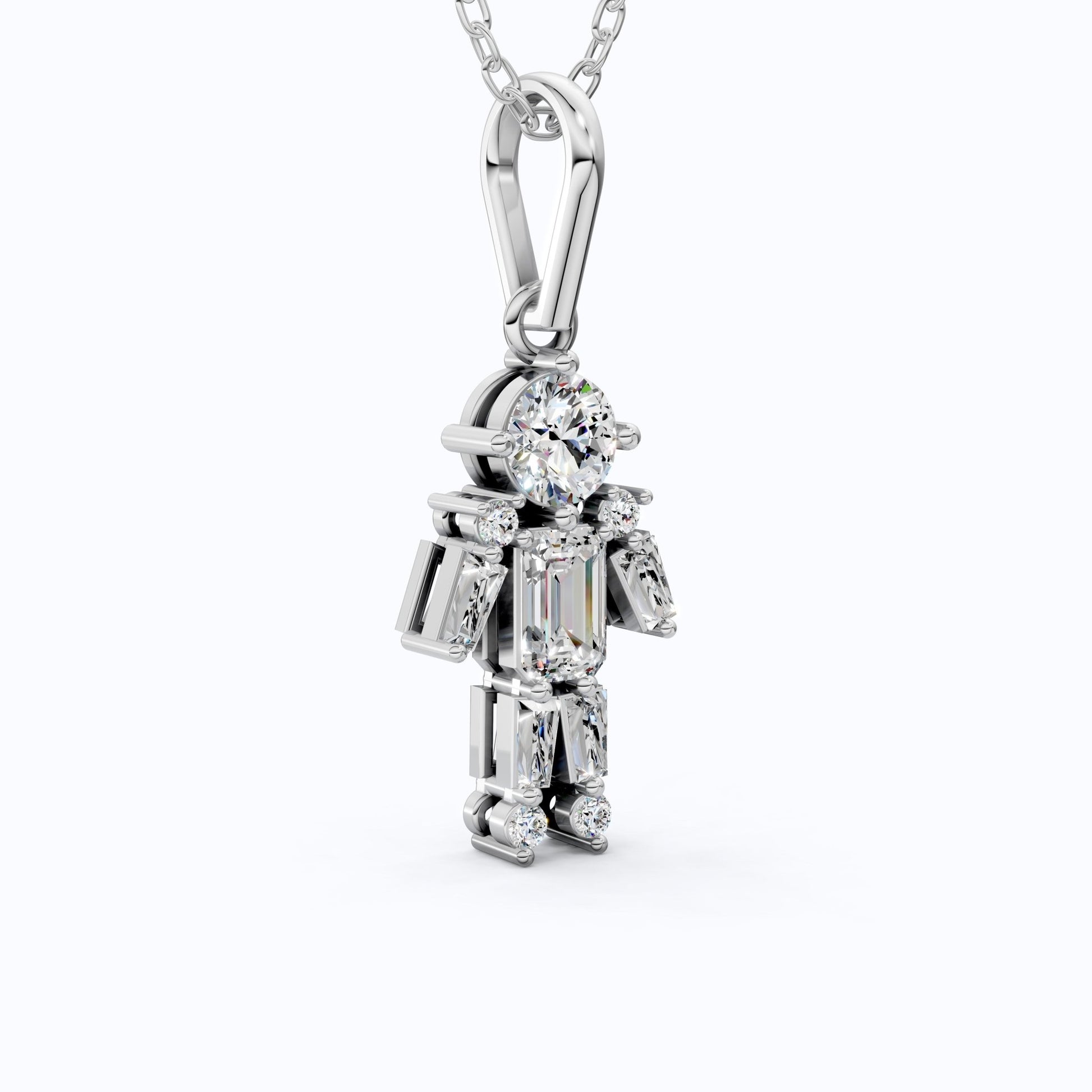 Emerald & Round Cut Boy Shape Pendant in Lab Grown Diamond 14k Solid Gold Necklace for Women - Shoora Designs