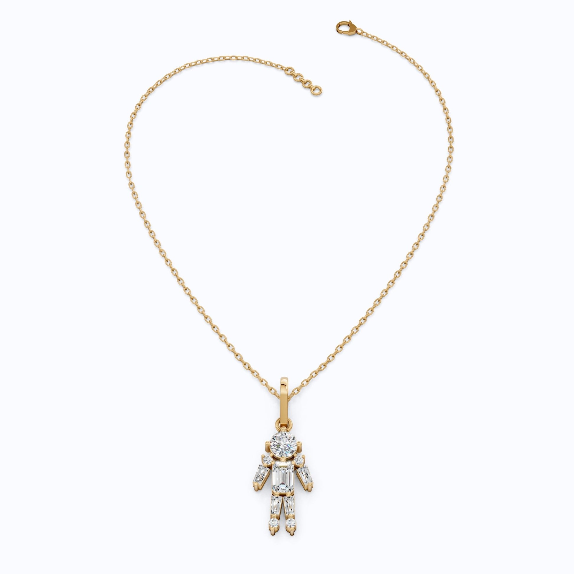 Emerald & Round Cut Boy Shape Pendant in Lab Grown Diamond 14k Solid Gold Necklace for Women - Shoora Designs