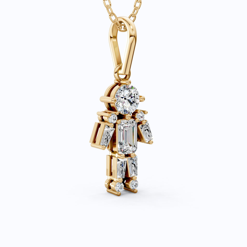 Emerald & Round Cut Boy Shape Pendant in Lab Grown Diamond 14k Solid Gold Necklace for Women - Shoora Designs