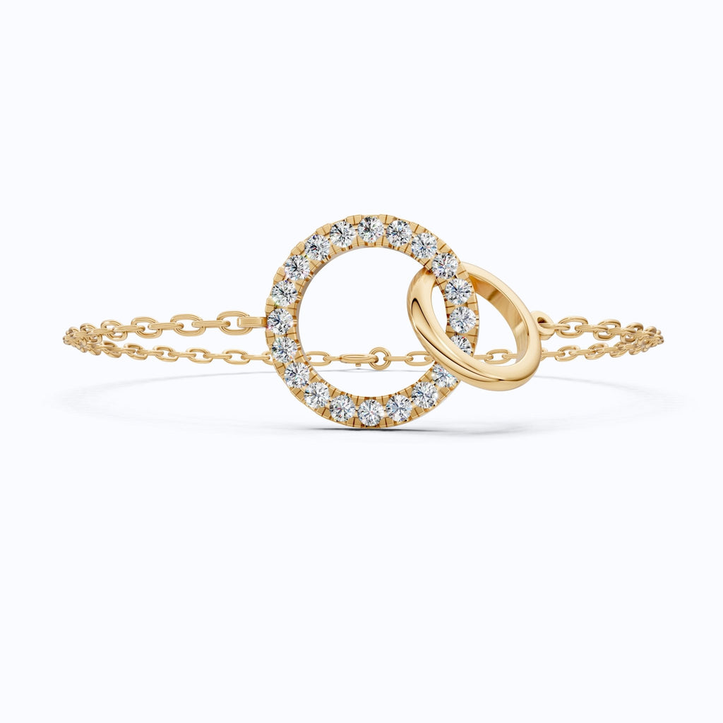 Eternity Double Circle Chain Bracelet in 14K Solid Gold, 0.80 TCW Round Cut Lab Diamonds, Gift for Her, Modern Jewelry - Shoora Designs