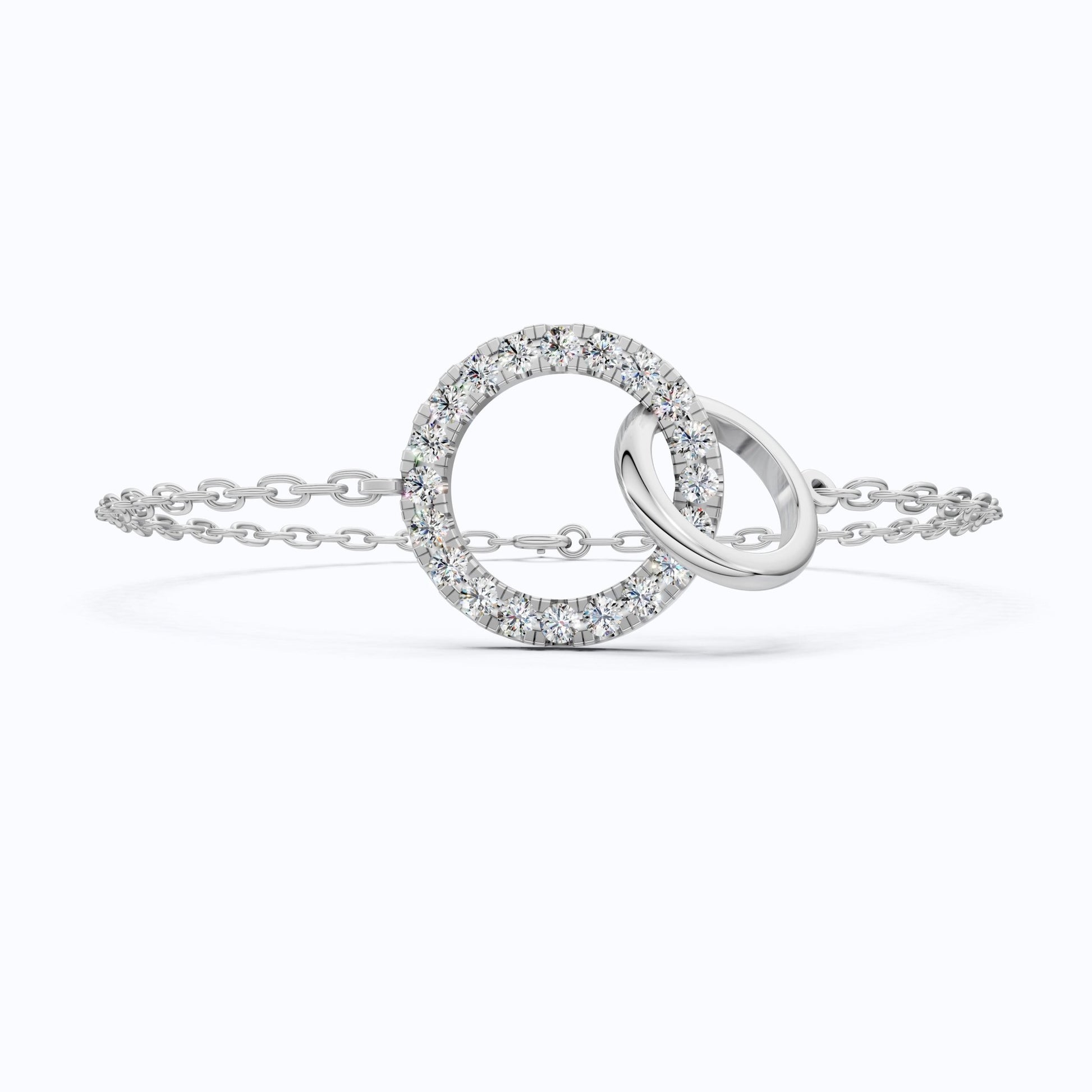 Eternity Double Circle Chain Bracelet in 14K Solid Gold, 0.80 TCW Round Cut Lab Diamonds, Gift for Her, Modern Jewelry - Shoora Designs