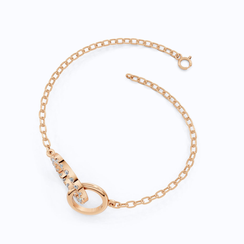 Eternity Double Circle Chain Bracelet in 14K Solid Gold, 0.80 TCW Round Cut Lab Diamonds, Gift for Her, Modern Jewelry - Shoora Designs