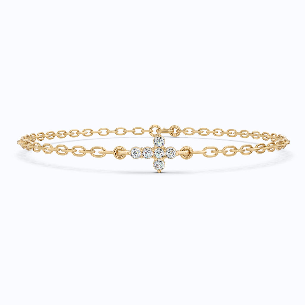 Everyday Jesus Cross Link Bracelet in 14K Solid Gold, 0.21 TCW Round Cut Lab Grown diamonds, Women's Minimal Jewelry, Gift for Her - Shoora Designs