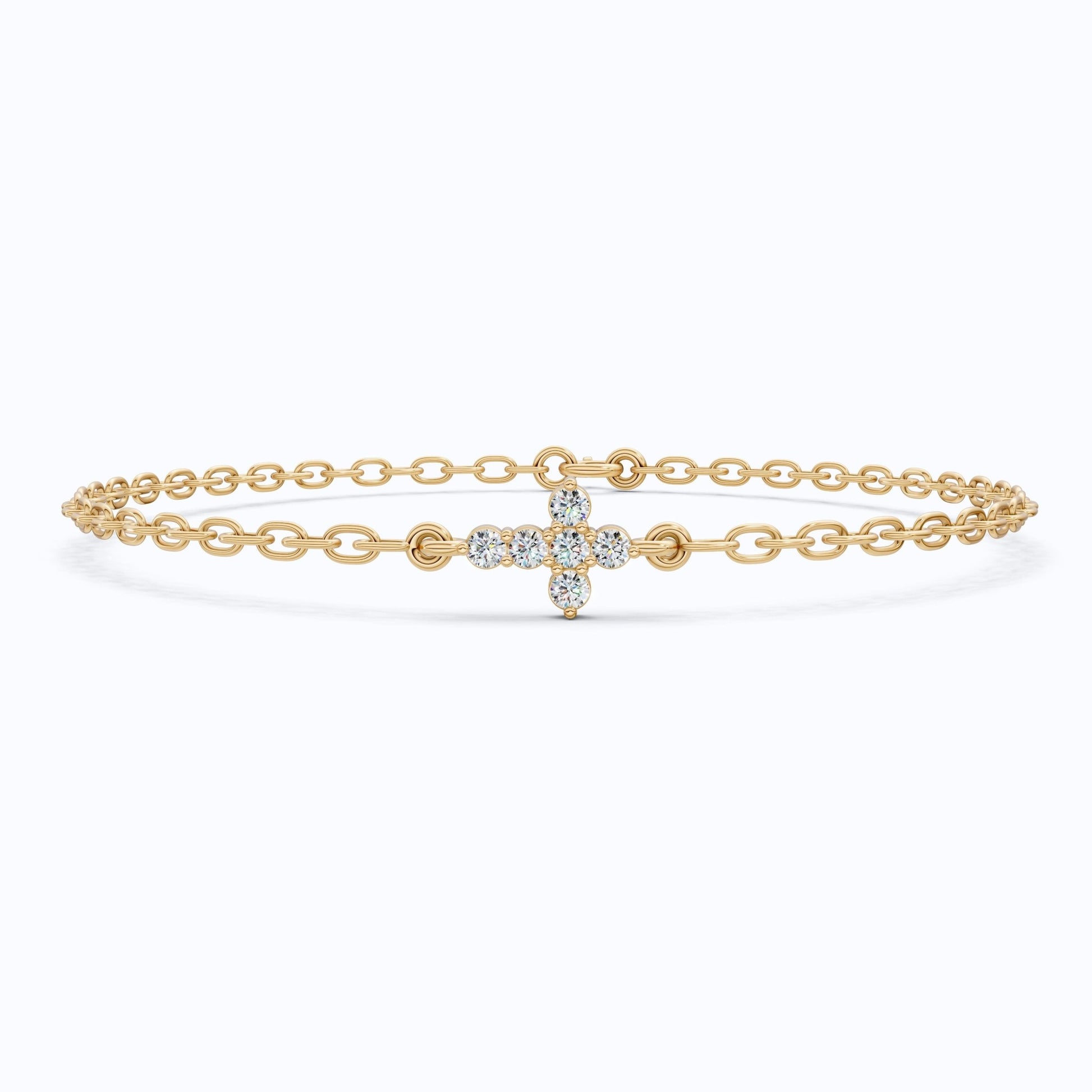 Everyday Jesus Cross Link Bracelet in 14K Solid Gold, 0.21 TCW Round Cut Lab Grown diamonds, Women's Minimal Jewelry, Gift for Her - Shoora Designs