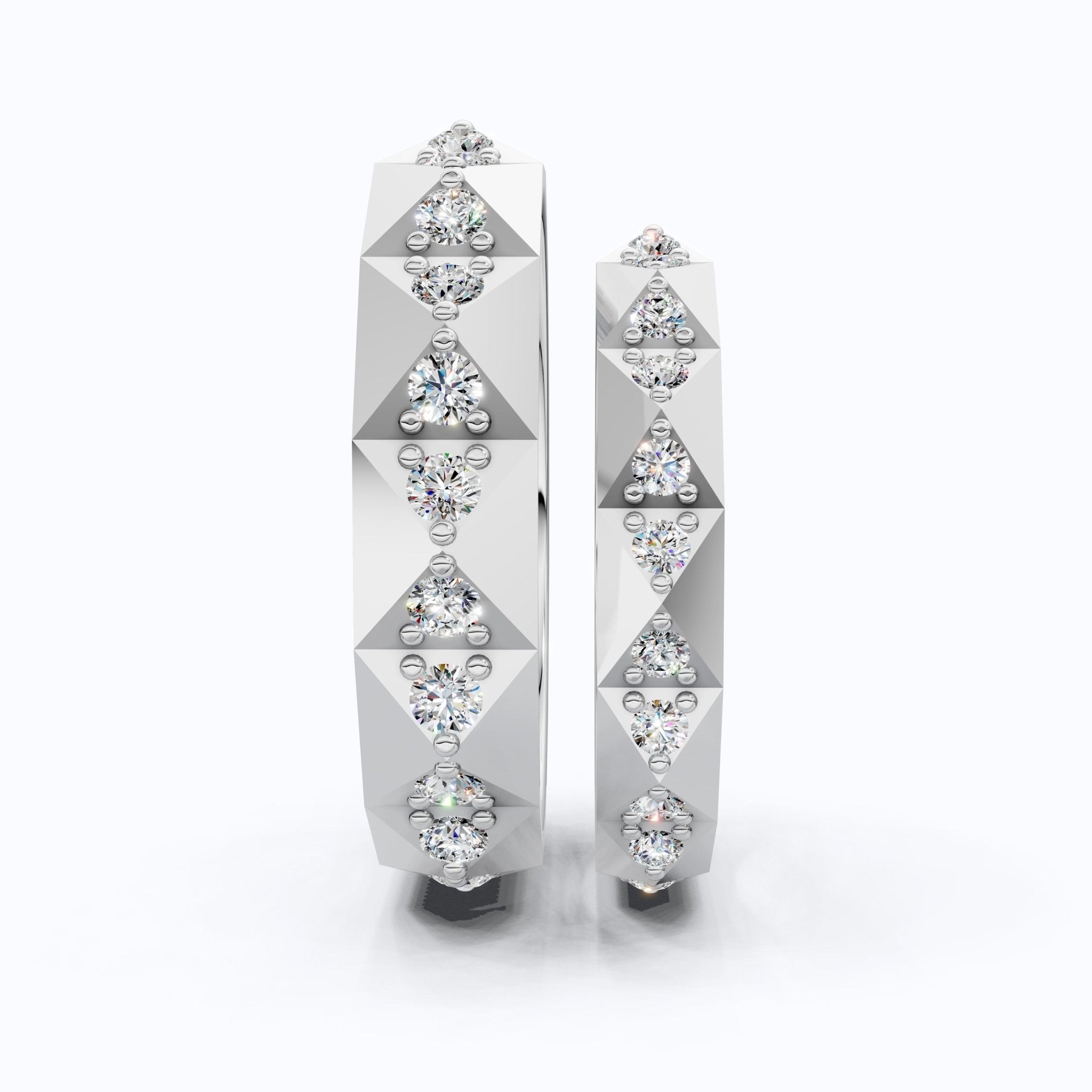 Faceted Geometric Eternity Couple Wedding Ring 14k Solid Gold, 1.27 TCW Round Cut Lab Created Diamonds, Promise Ring, Anniversary Gift for Her - Shoora Designs