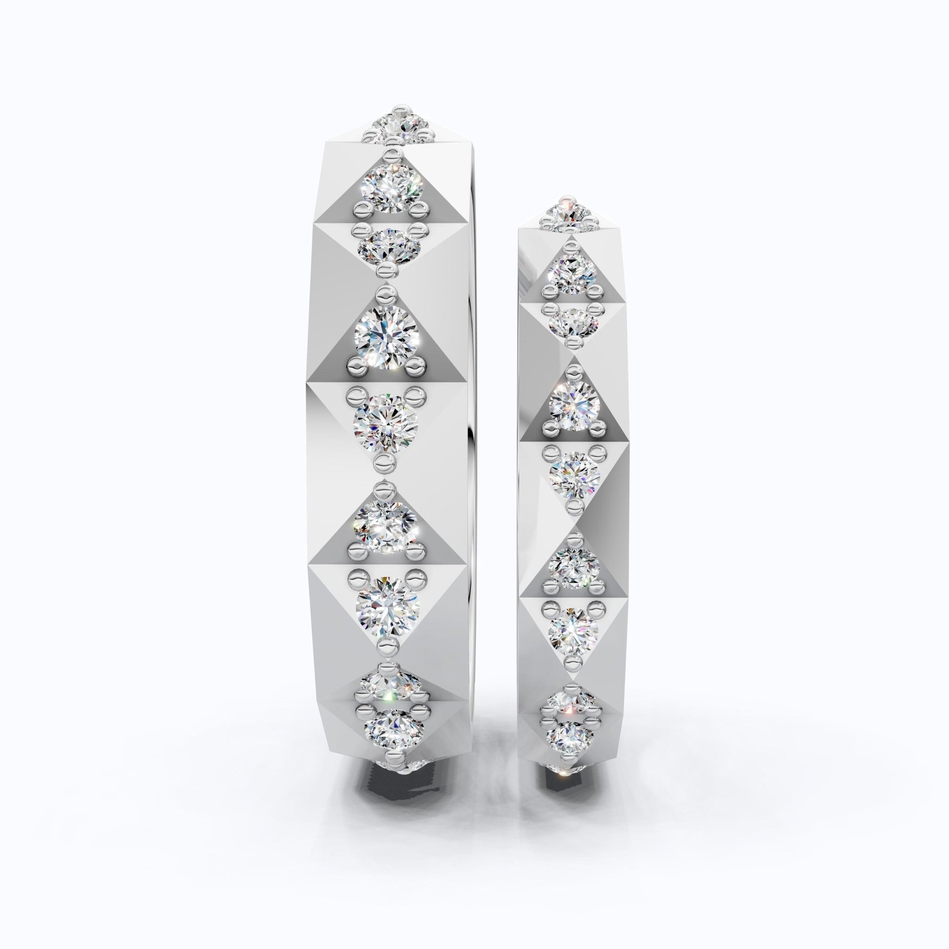 Faceted Geometric Eternity Couple Wedding Ring 14k Solid Gold, 1.27 TCW Round Cut Lab Created Diamonds, Promise Ring, Anniversary Gift for Her - Shoora Designs