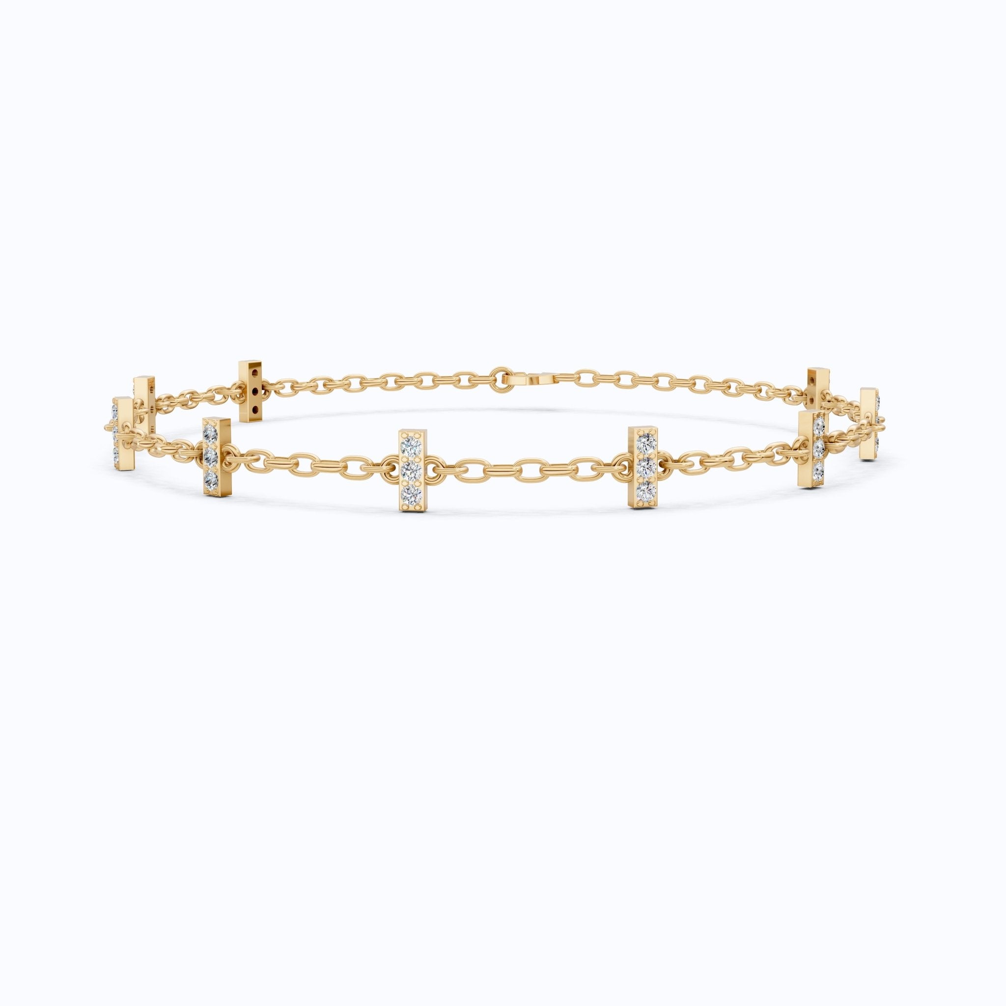 Faith - Inspired Cross Bar Station Pavé Chain Bracelet in Lab Grown Diamond - 14k Solid Gold, Daily Wear Bracelet For Women, Everyday Luxury Gift - Shoora Designs