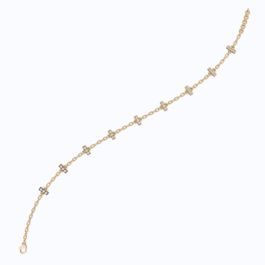Faith - Inspired Cross Bar Station Pavé Chain Bracelet in Lab Grown Diamond - 14k Solid Gold, Daily Wear Bracelet For Women, Everyday Luxury Gift - Shoora Designs