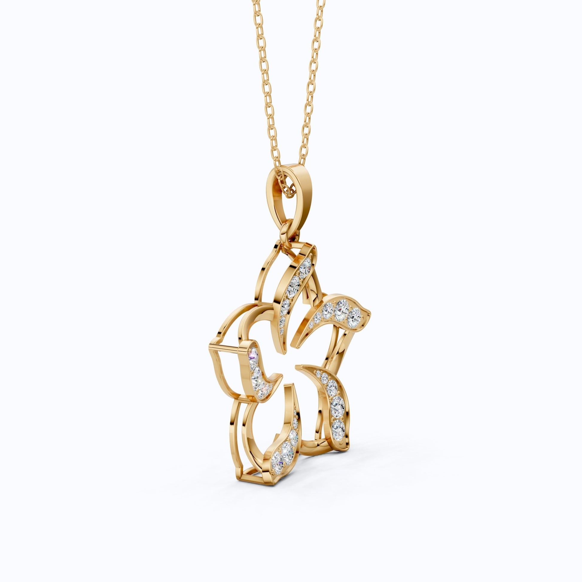 Five - Petal Floral Openwork Daily Wear Pendant in Lab Grown Diamond - 14k Solid Gold, Anniversary Gift for Women, Bridal Jewelry - Shoora Designs