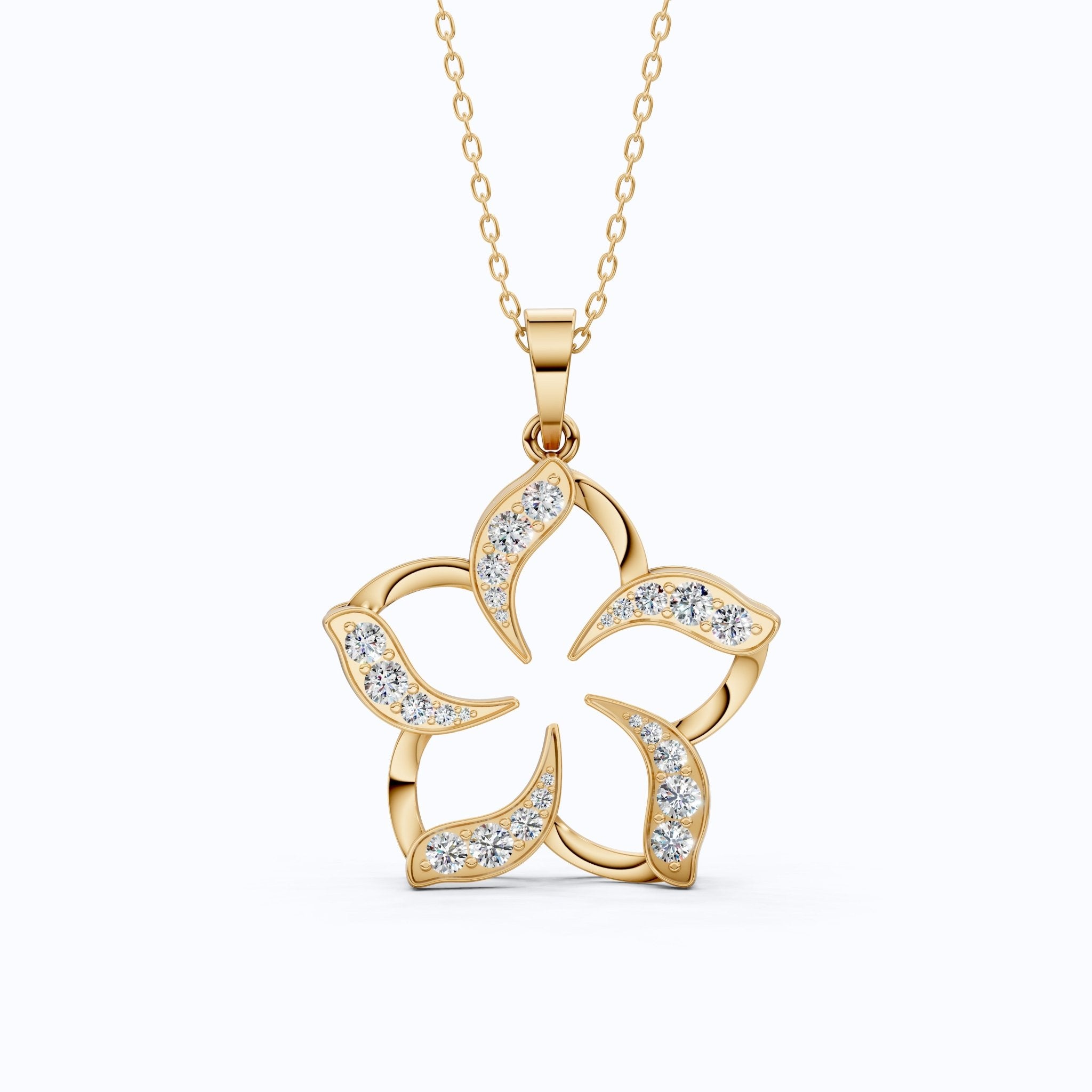 Five - Petal Floral Openwork Daily Wear Pendant in Lab Grown Diamond - 14k Solid Gold, Anniversary Gift for Women, Bridal Jewelry - Shoora Designs