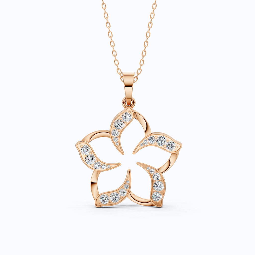Five - Petal Floral Openwork Daily Wear Pendant in Lab Grown Diamond - 14k Solid Gold, Anniversary Gift for Women, Bridal Jewelry - Shoora Designs