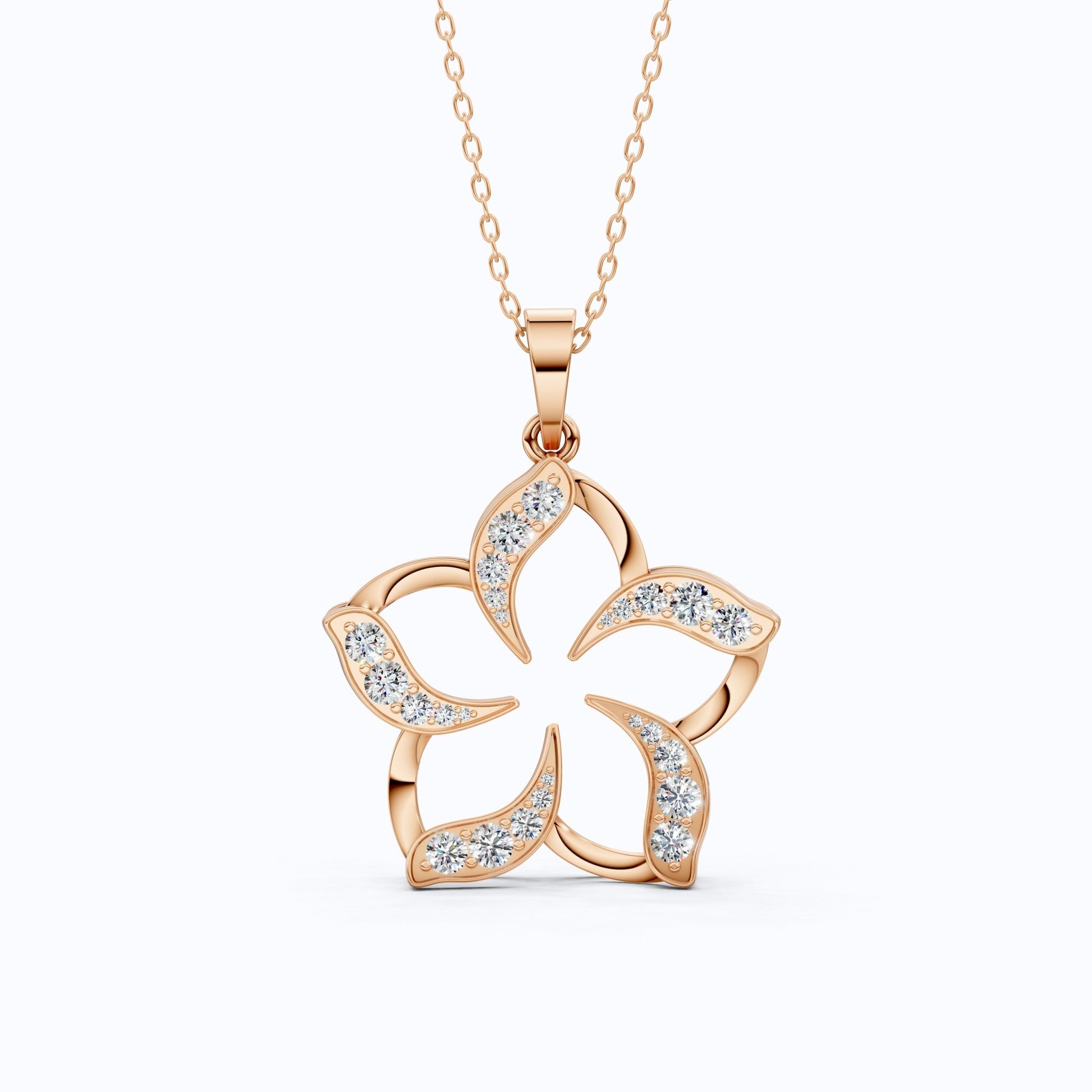 Five - Petal Floral Openwork Daily Wear Pendant in Lab Grown Diamond - 14k Solid Gold, Anniversary Gift for Women, Bridal Jewelry - Shoora Designs
