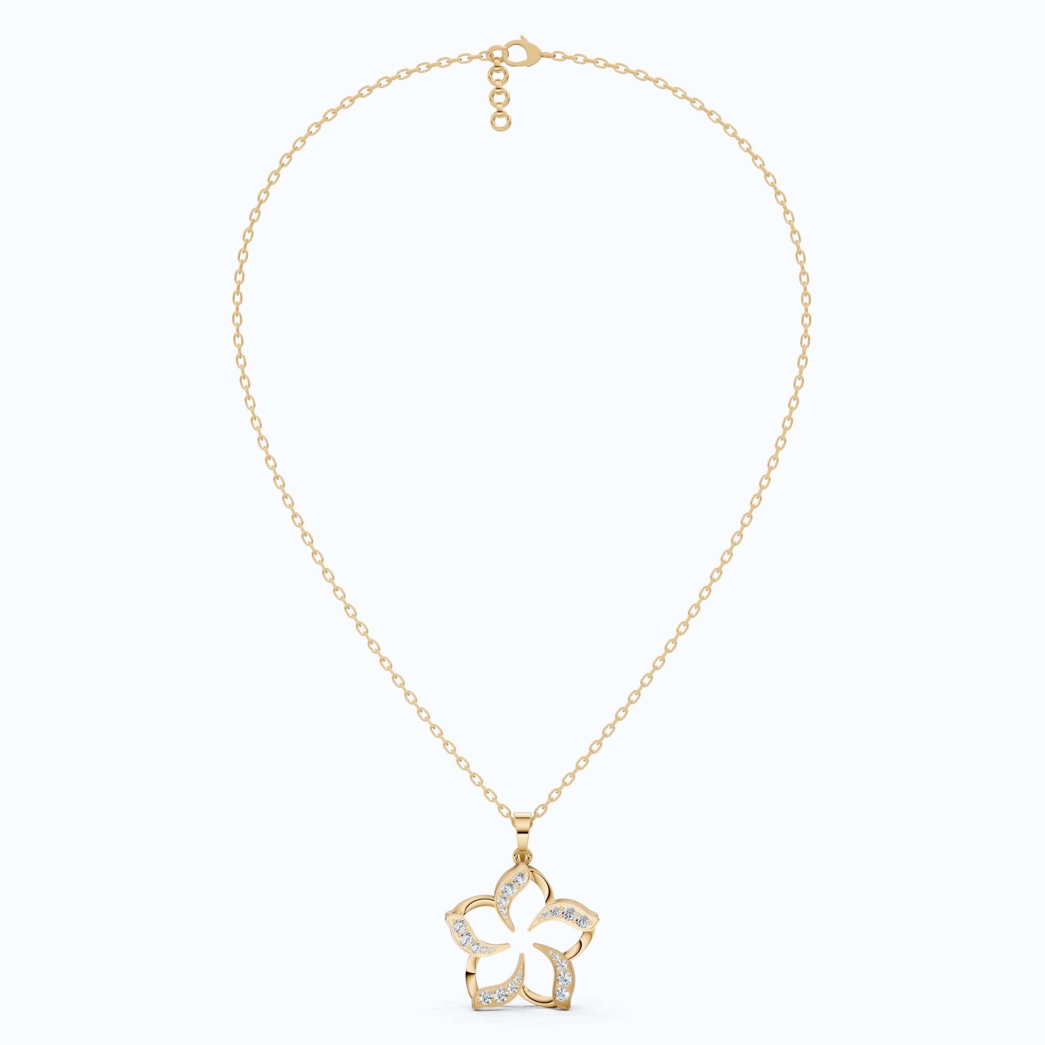 Five - Petal Floral Openwork Daily Wear Pendant in Lab Grown Diamond - 14k Solid Gold, Anniversary Gift for Women, Bridal Jewelry - Shoora Designs