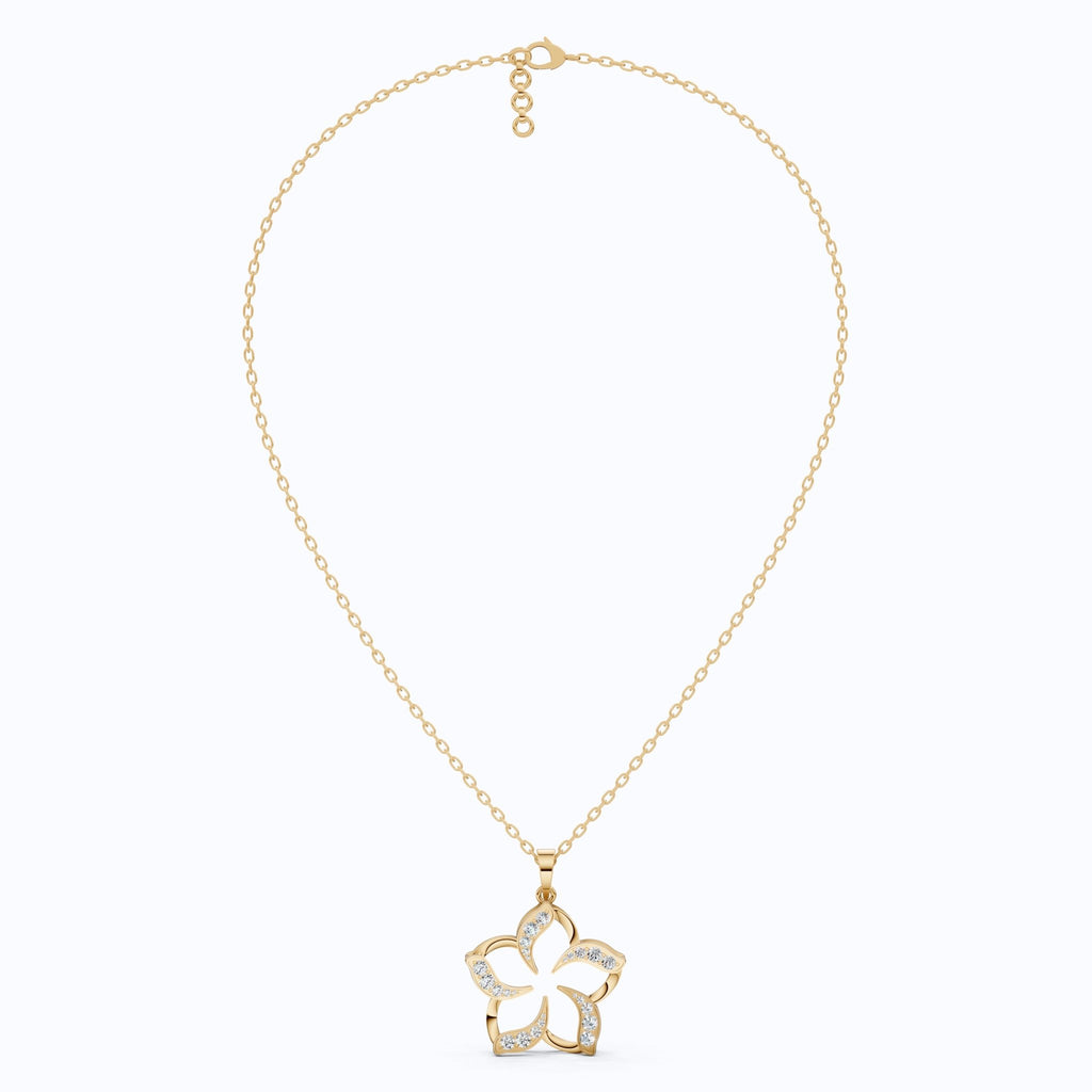 Five - Petal Floral Openwork Daily Wear Pendant in Lab Grown Diamond - 14k Solid Gold, Anniversary Gift for Women, Bridal Jewelry - Shoora Designs